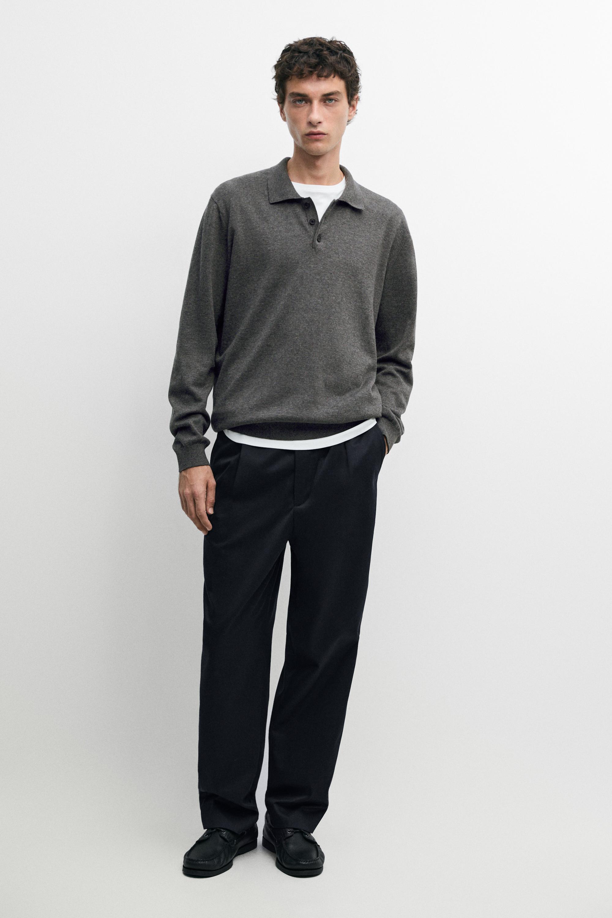 100% cotton knit polo sweater Charcoal
