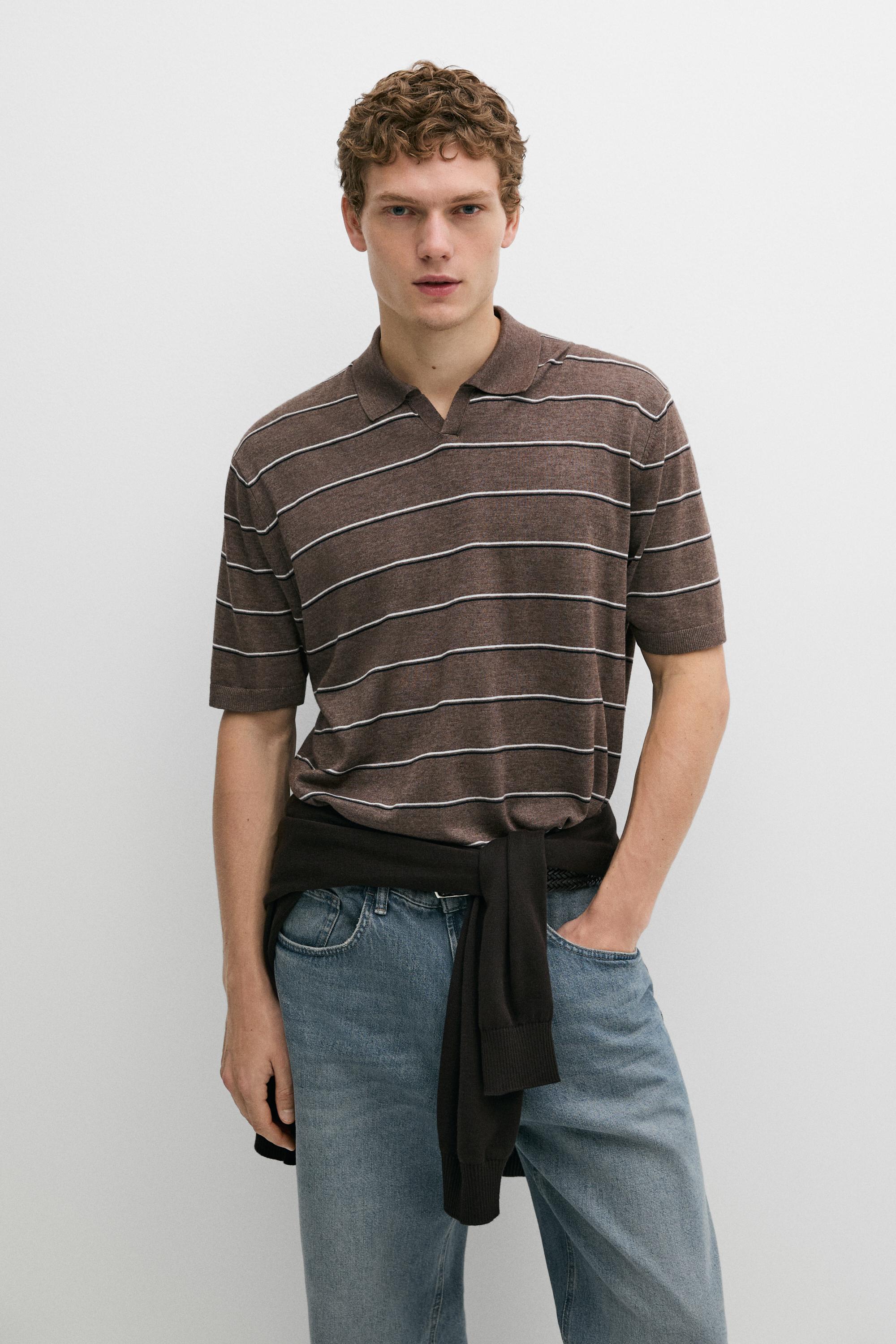 Striped knit V-neck polo shirt Carey