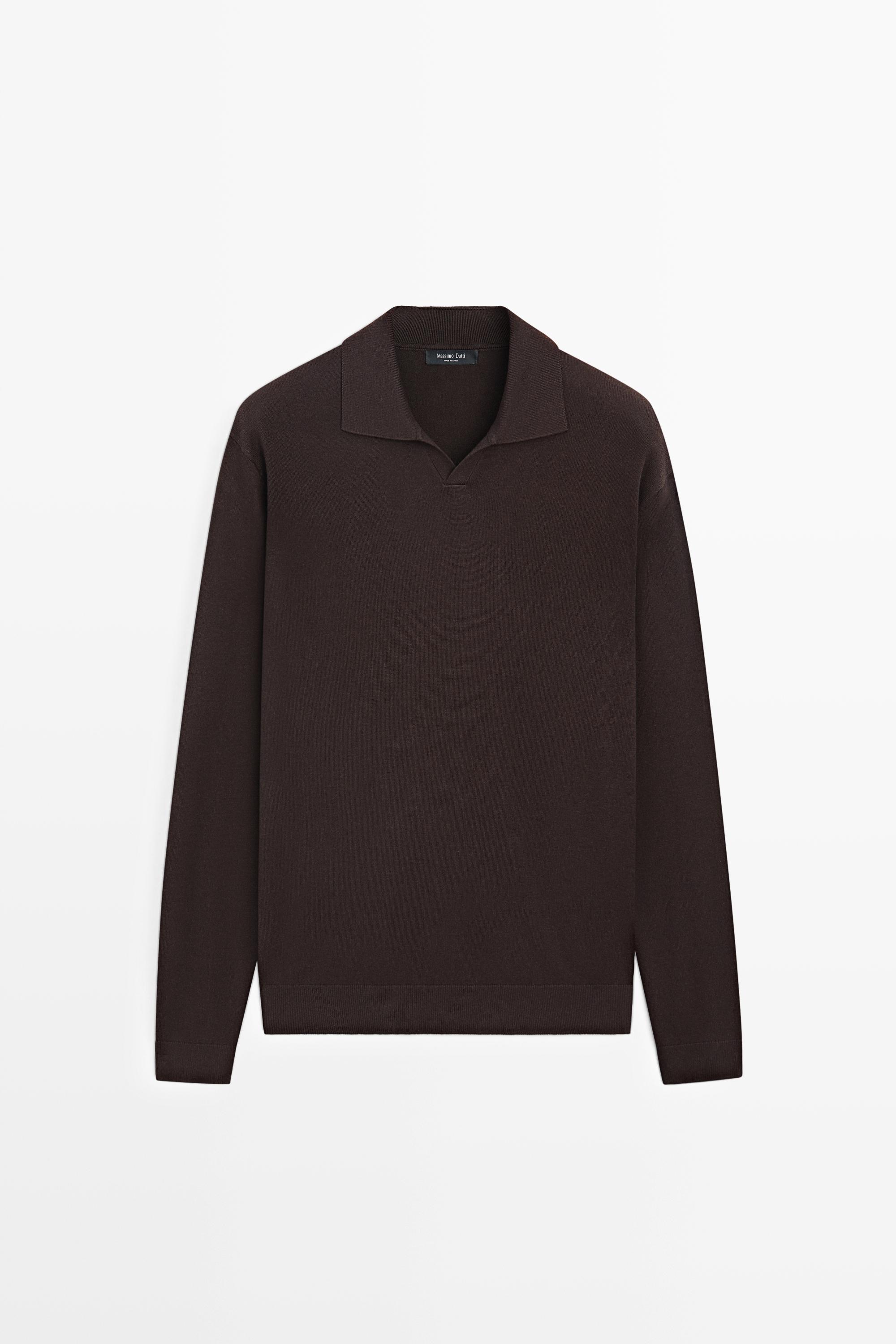 Polo collar knit sweater Brown