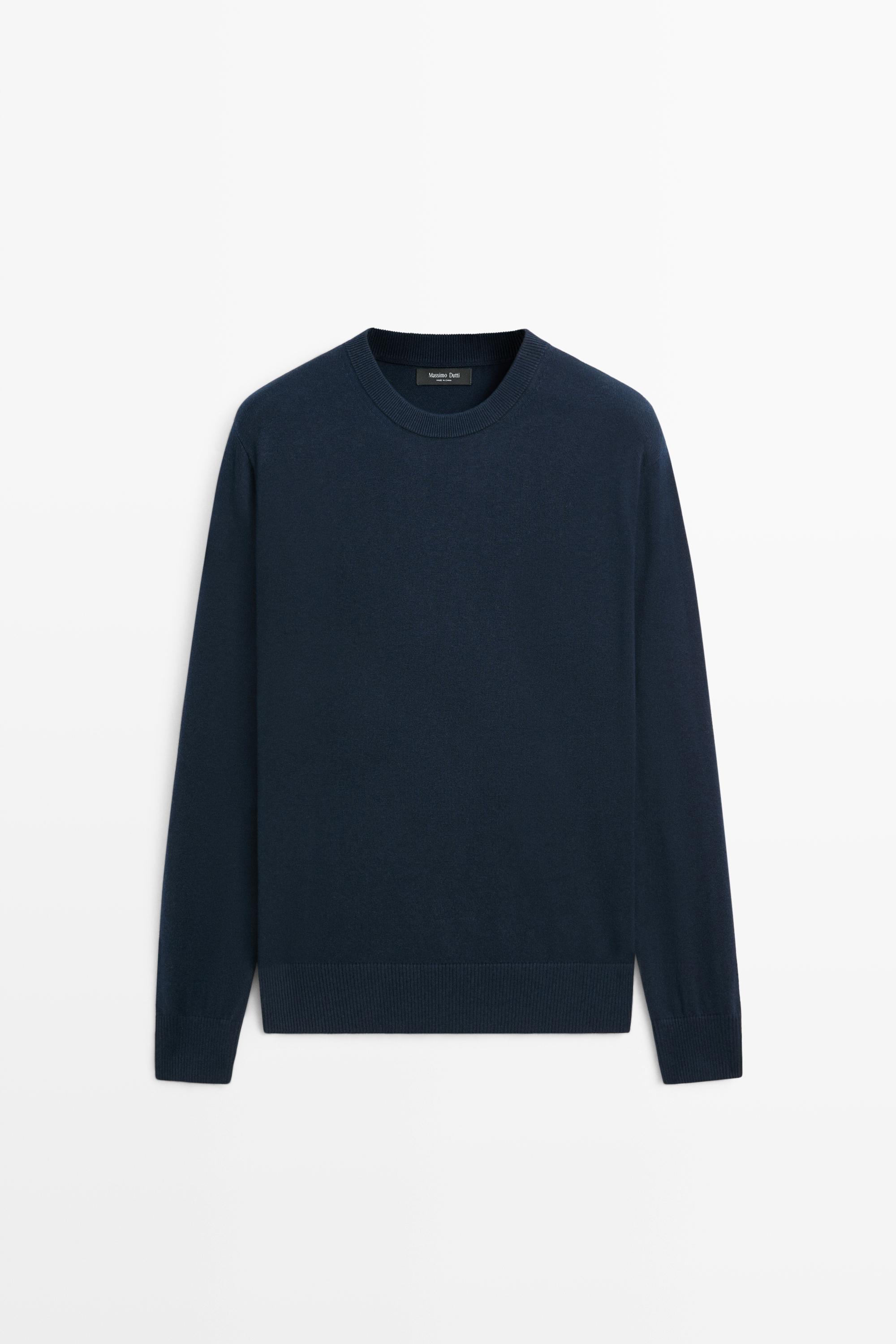 Cotton blend knit sweater Dark Blue