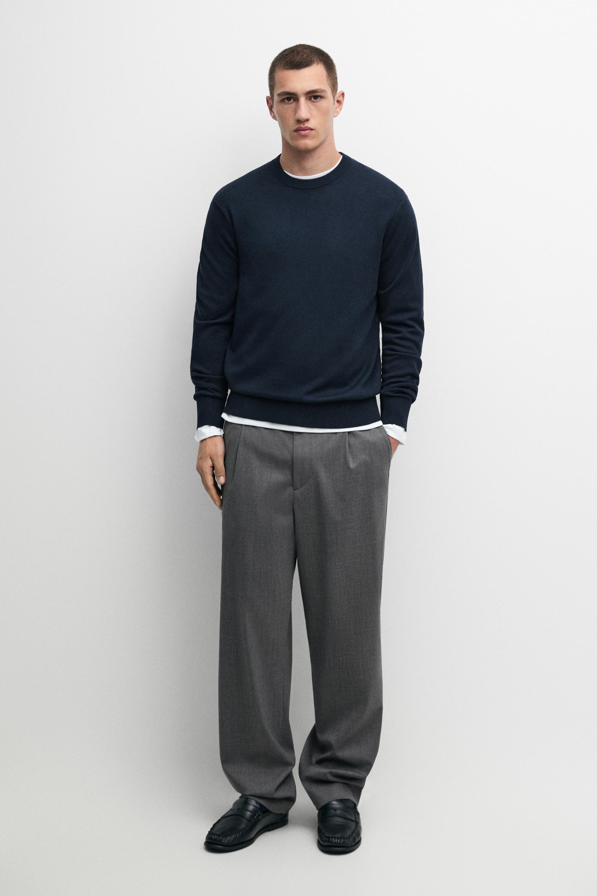 Cotton blend knit sweater Dark Blue