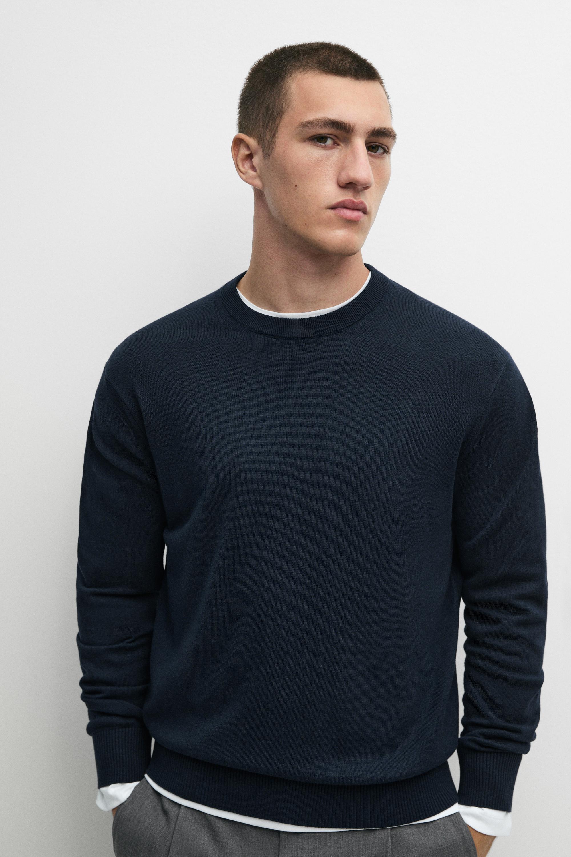 Cotton blend knit sweater Dark Blue