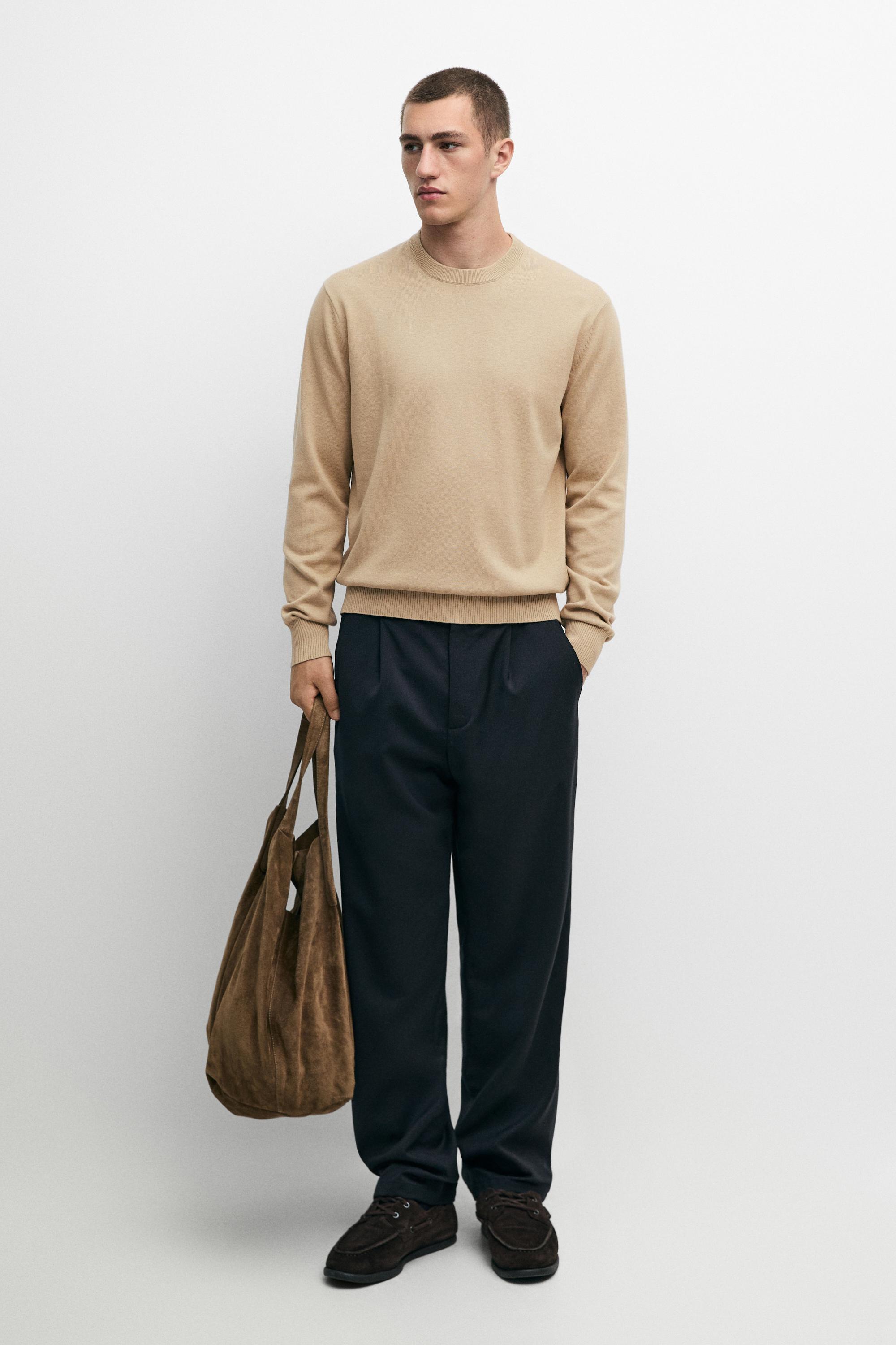 Cotton blend knit sweater Camel