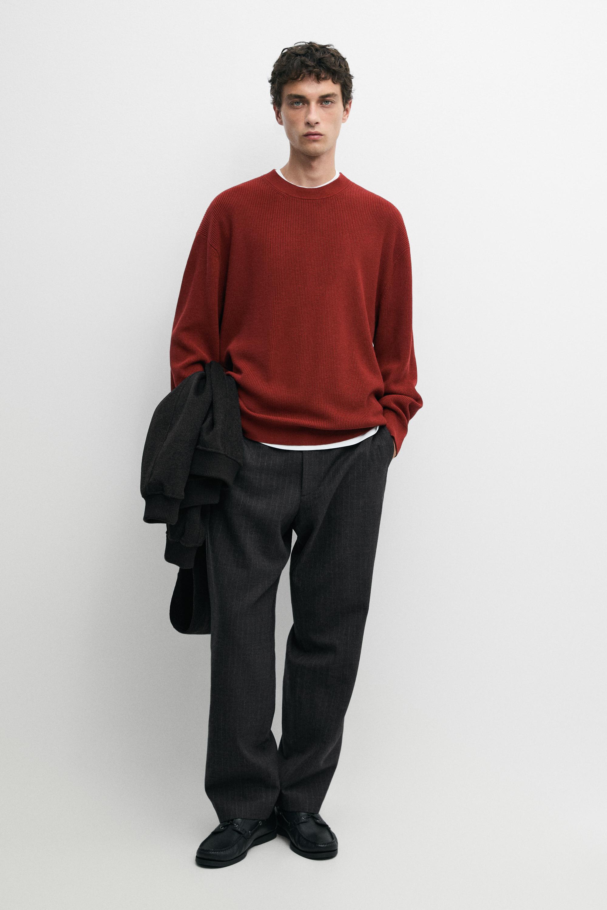 Round neck knit sweater Orange
