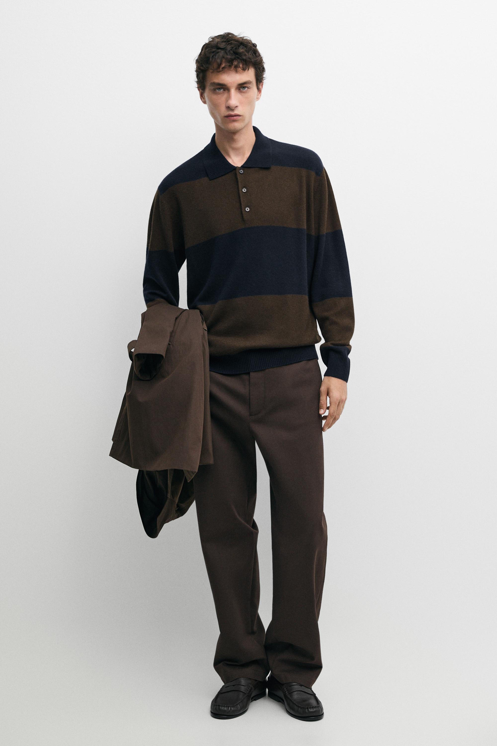 Wool-blend striped polo sweater Deep Blue