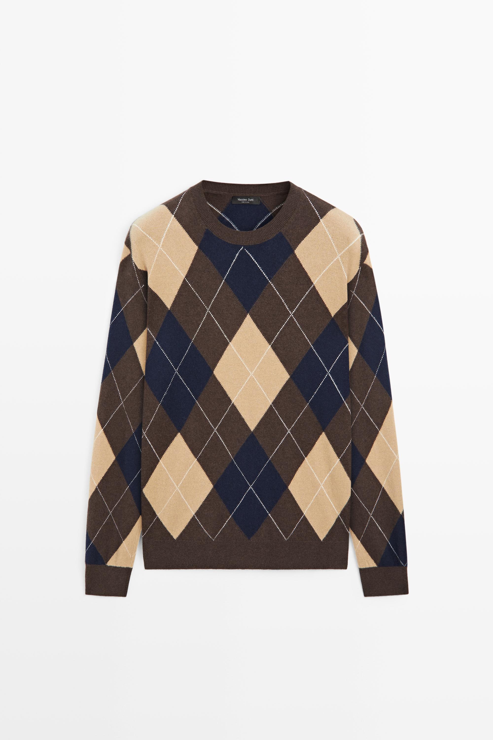 Wool-blend Argyle knit sweater Brown Marl