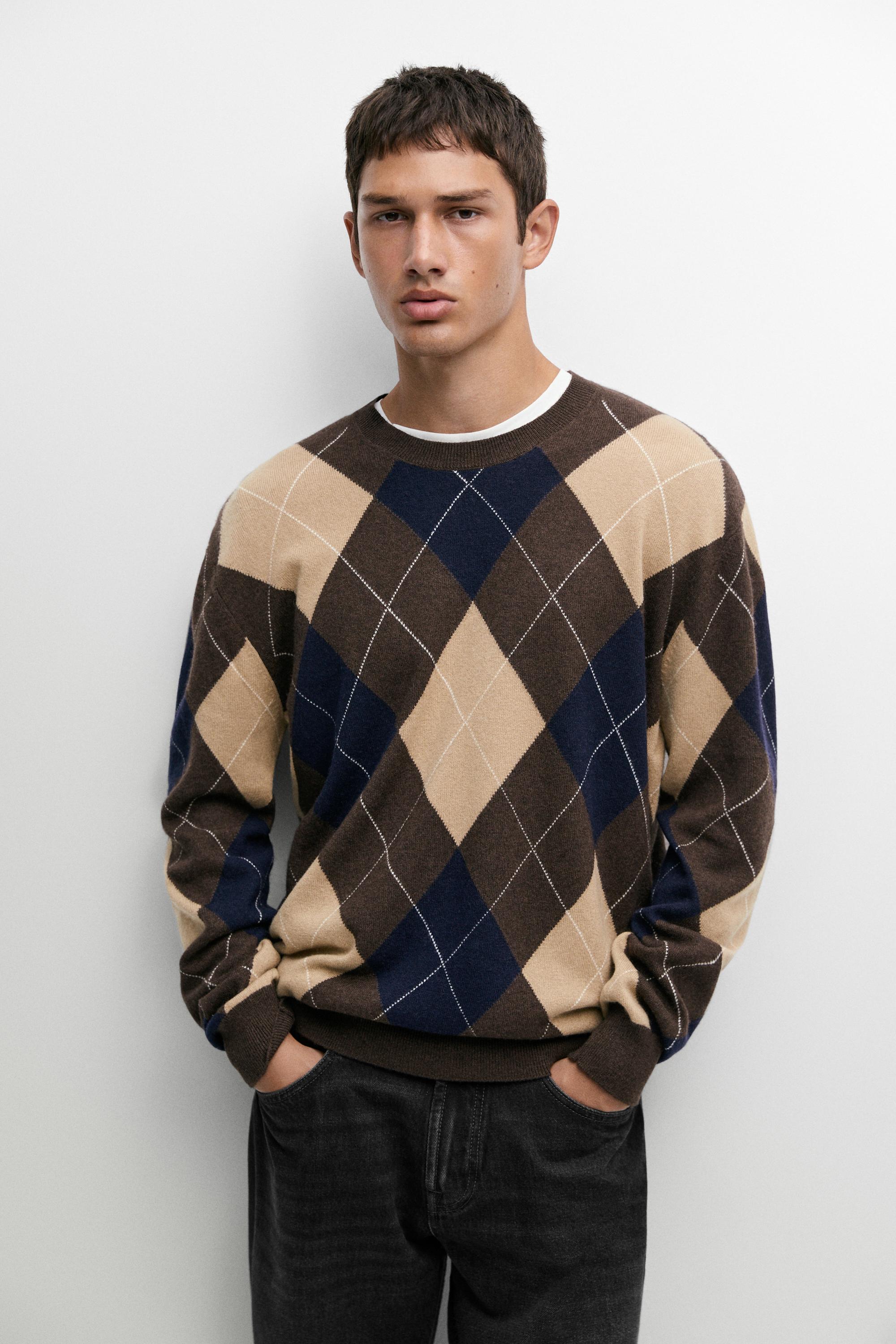 Wool-blend Argyle knit sweater Brown Marl