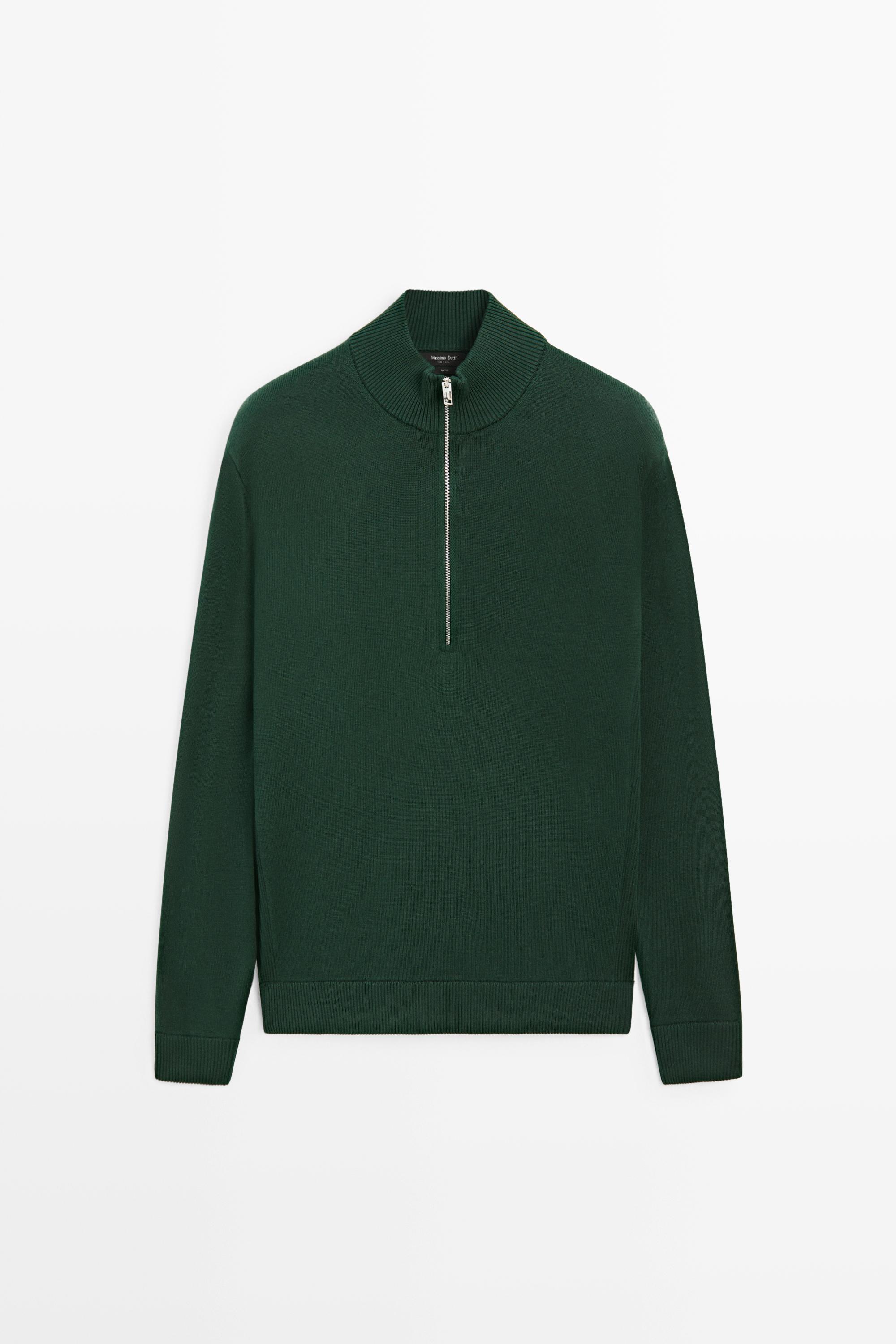 Mock neck zip knit sweater Khaki