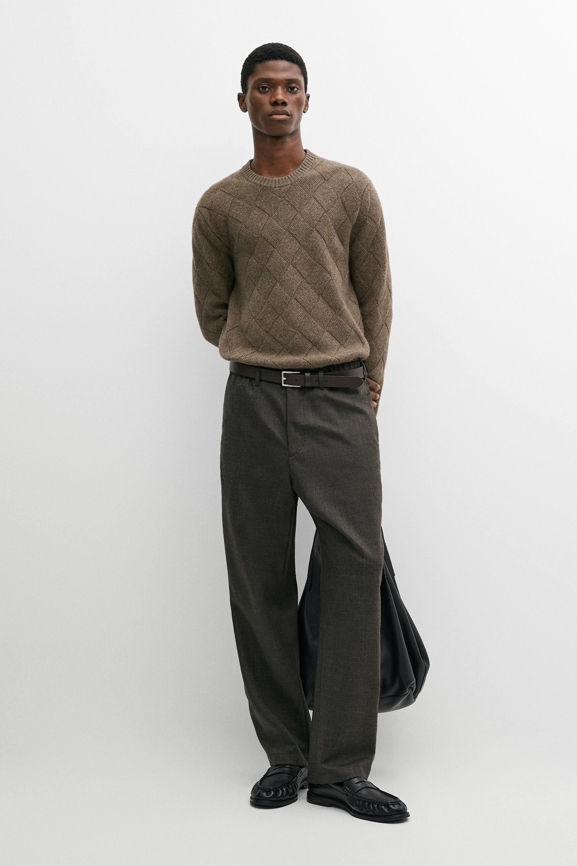 Wool blend round neck knit sweater Mink