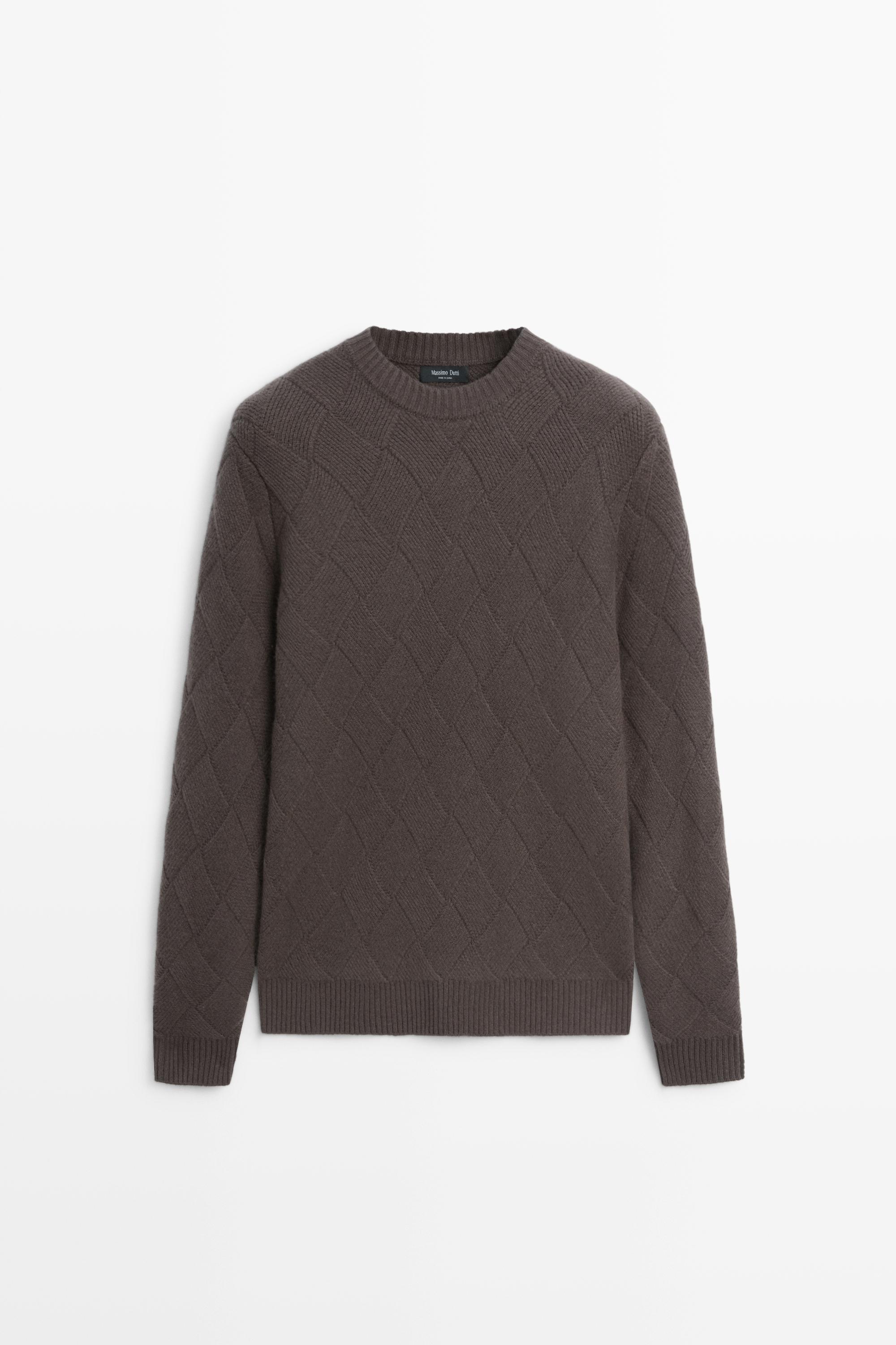 Wool blend round neck knit sweater Brown