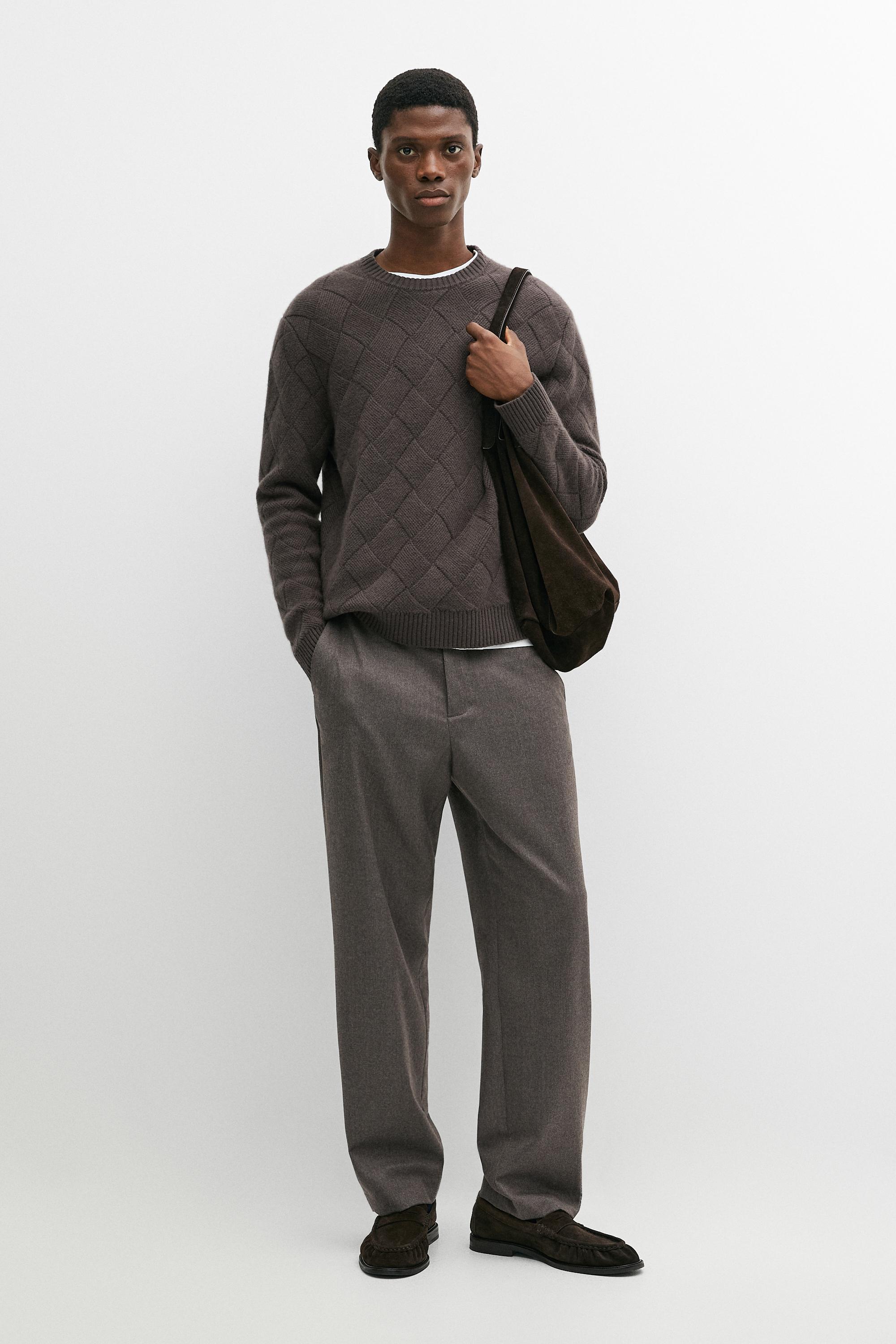 Wool blend round neck knit sweater Brown