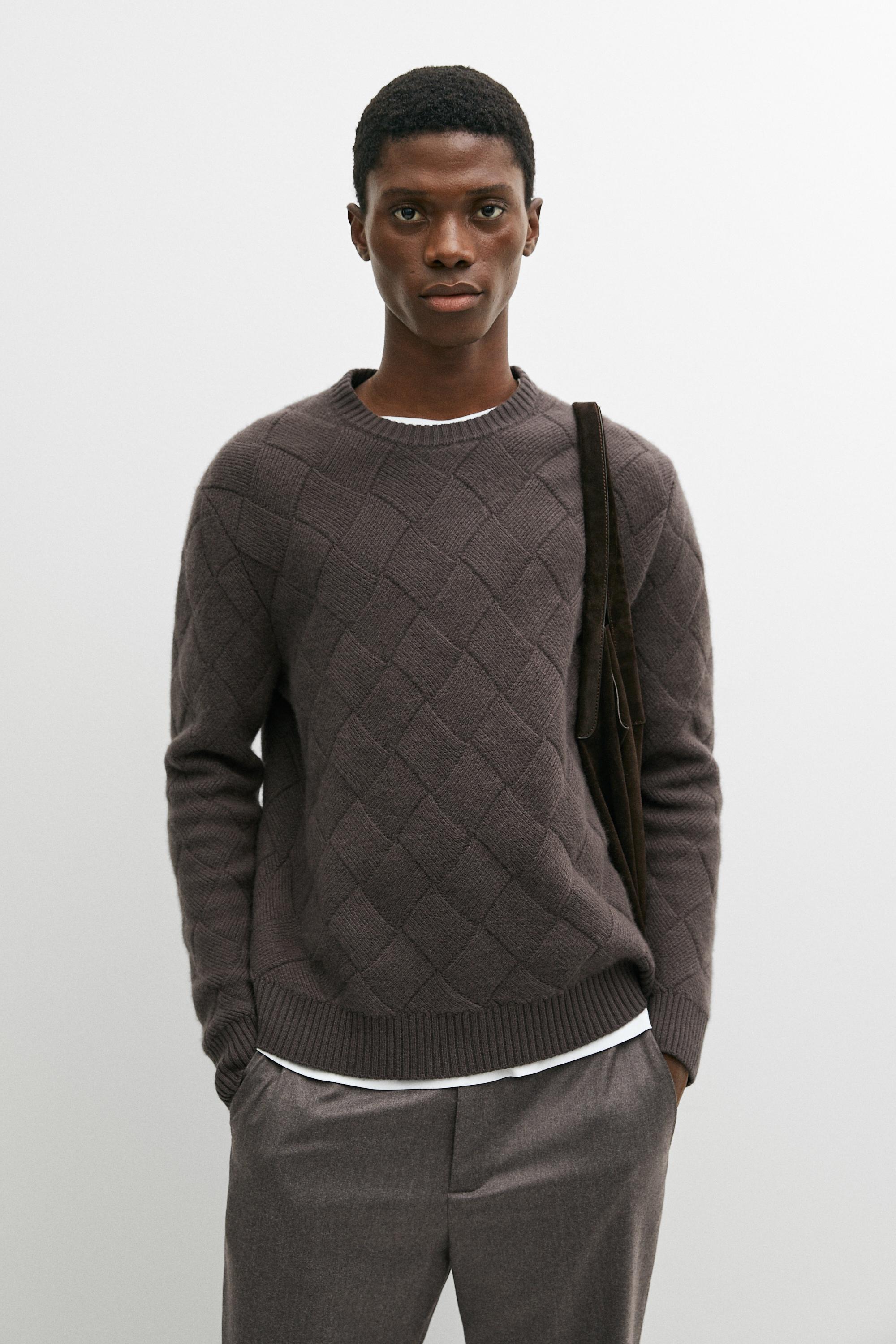 Wool blend round neck knit sweater Brown