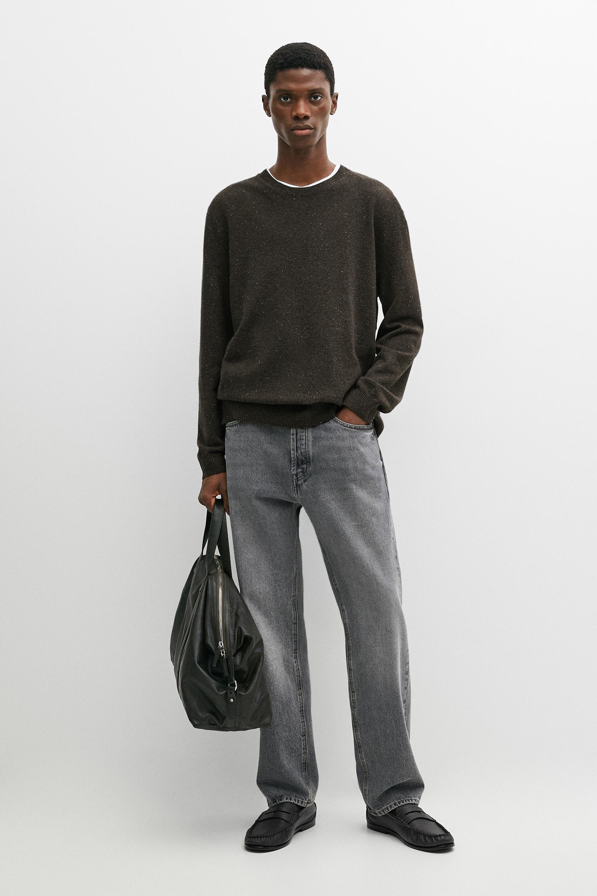 Flecked wool-blend knit sweater Brown