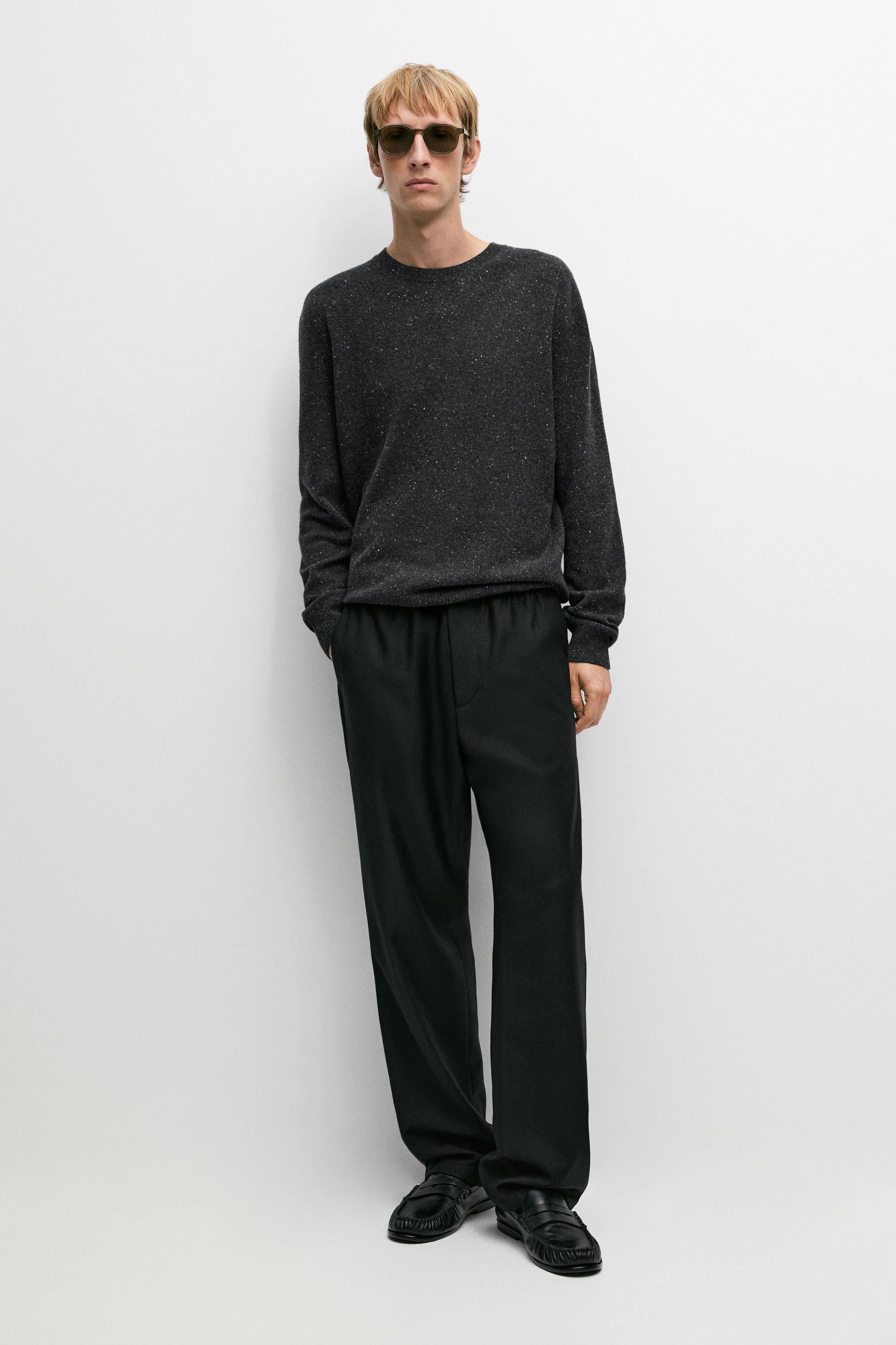 Flecked wool-blend knit sweater Charcoal