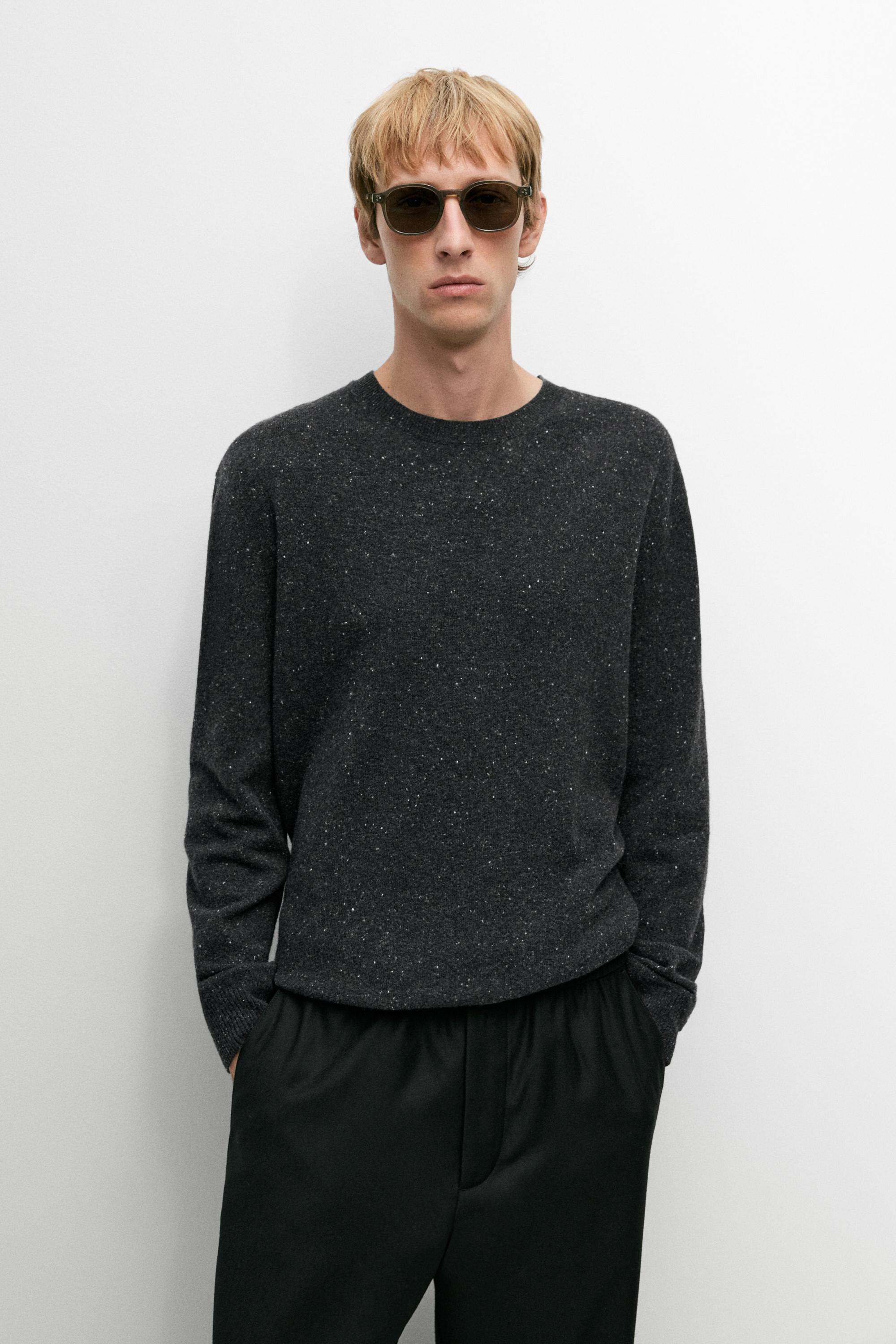 Flecked wool-blend knit sweater Charcoal