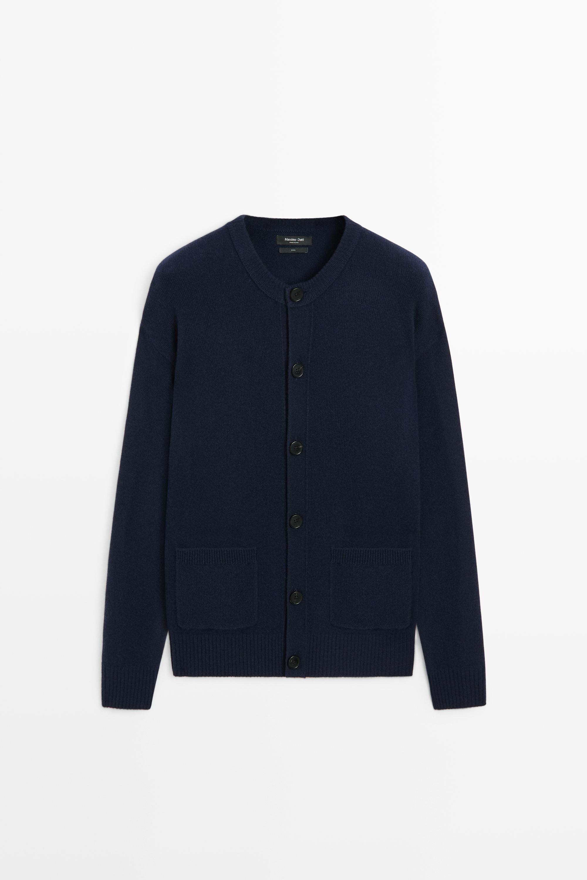 100% wool knit cardigan with pockets Dark Blue