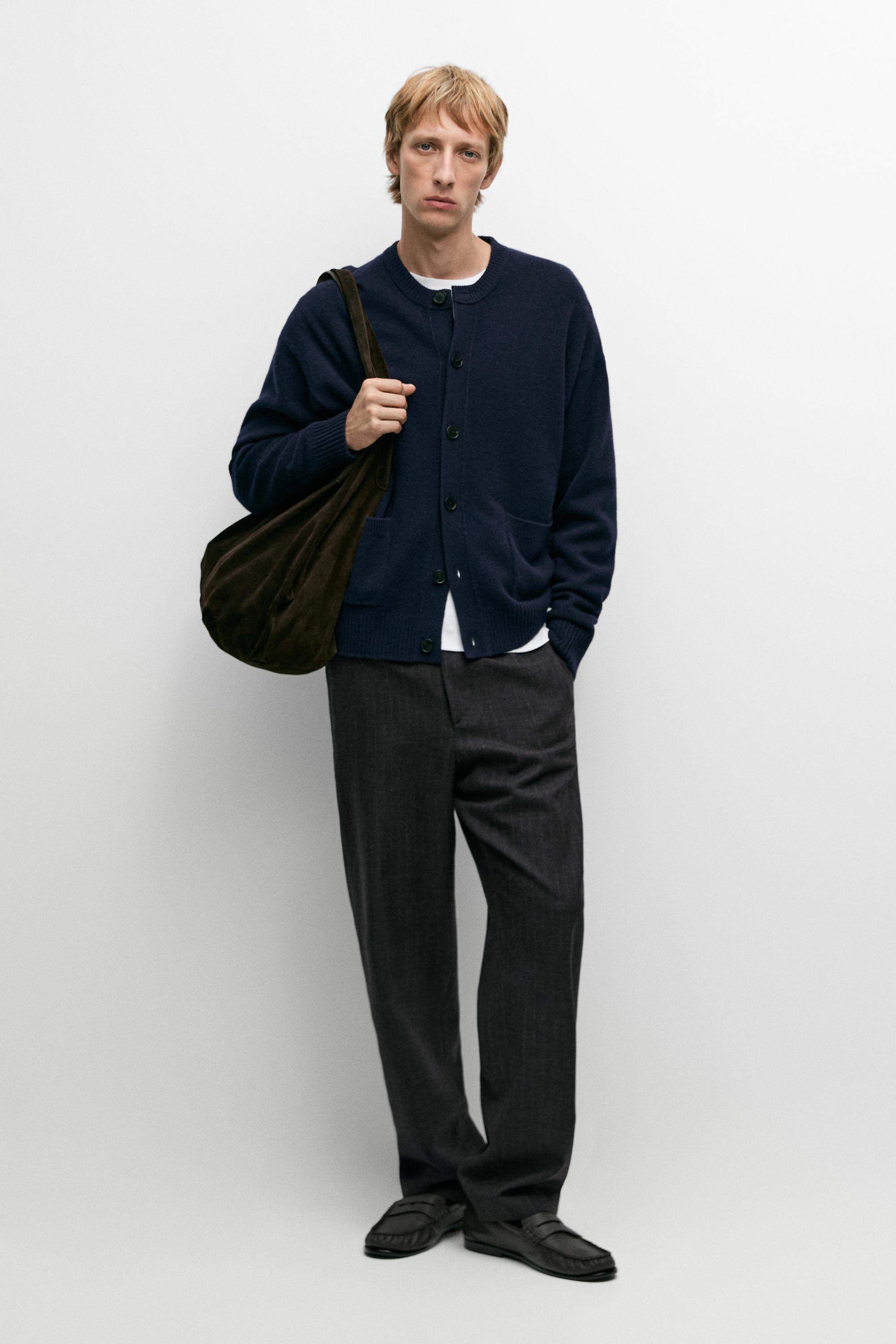 100% wool knit cardigan with pockets Dark Blue