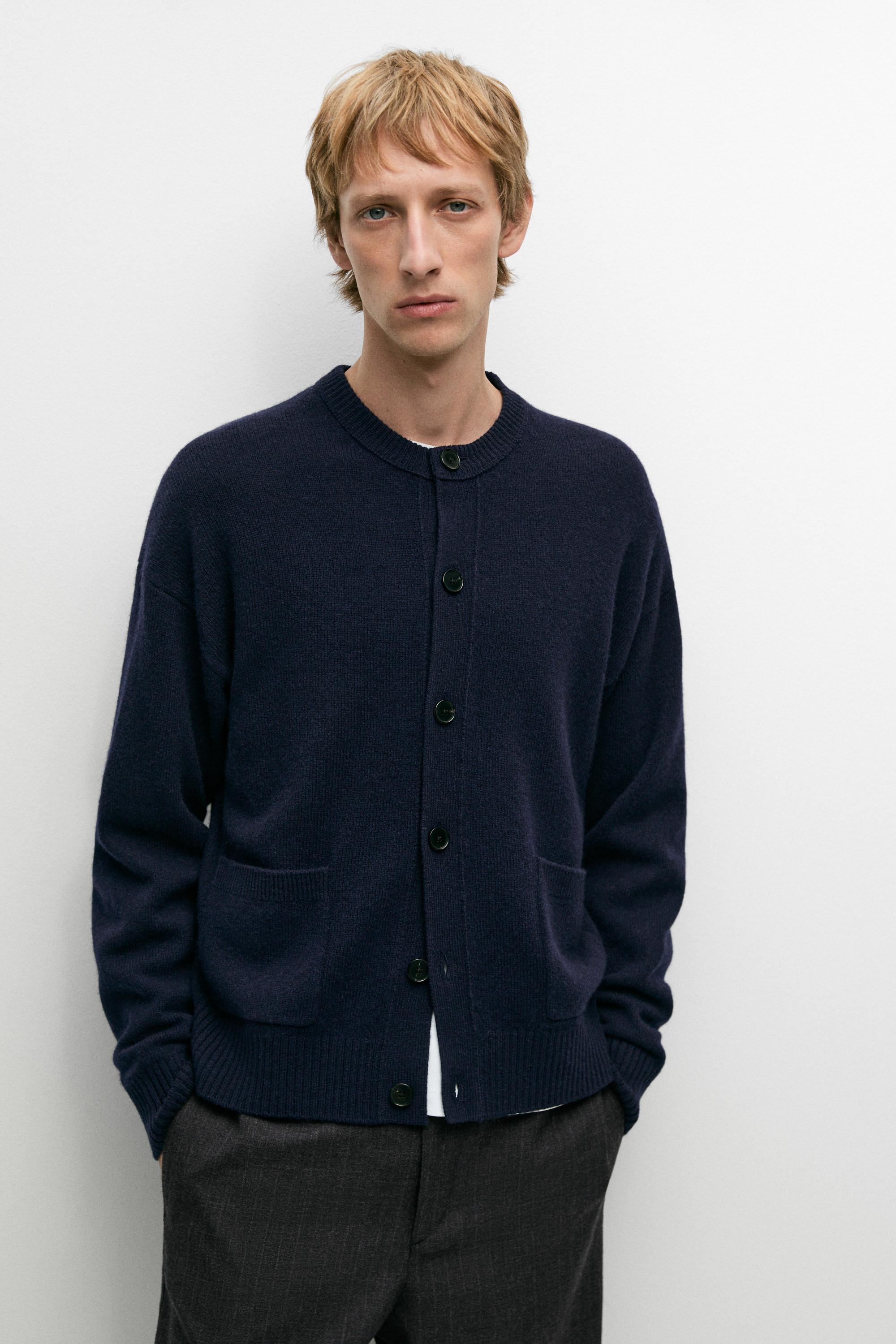 100% wool knit cardigan with pockets Dark Blue