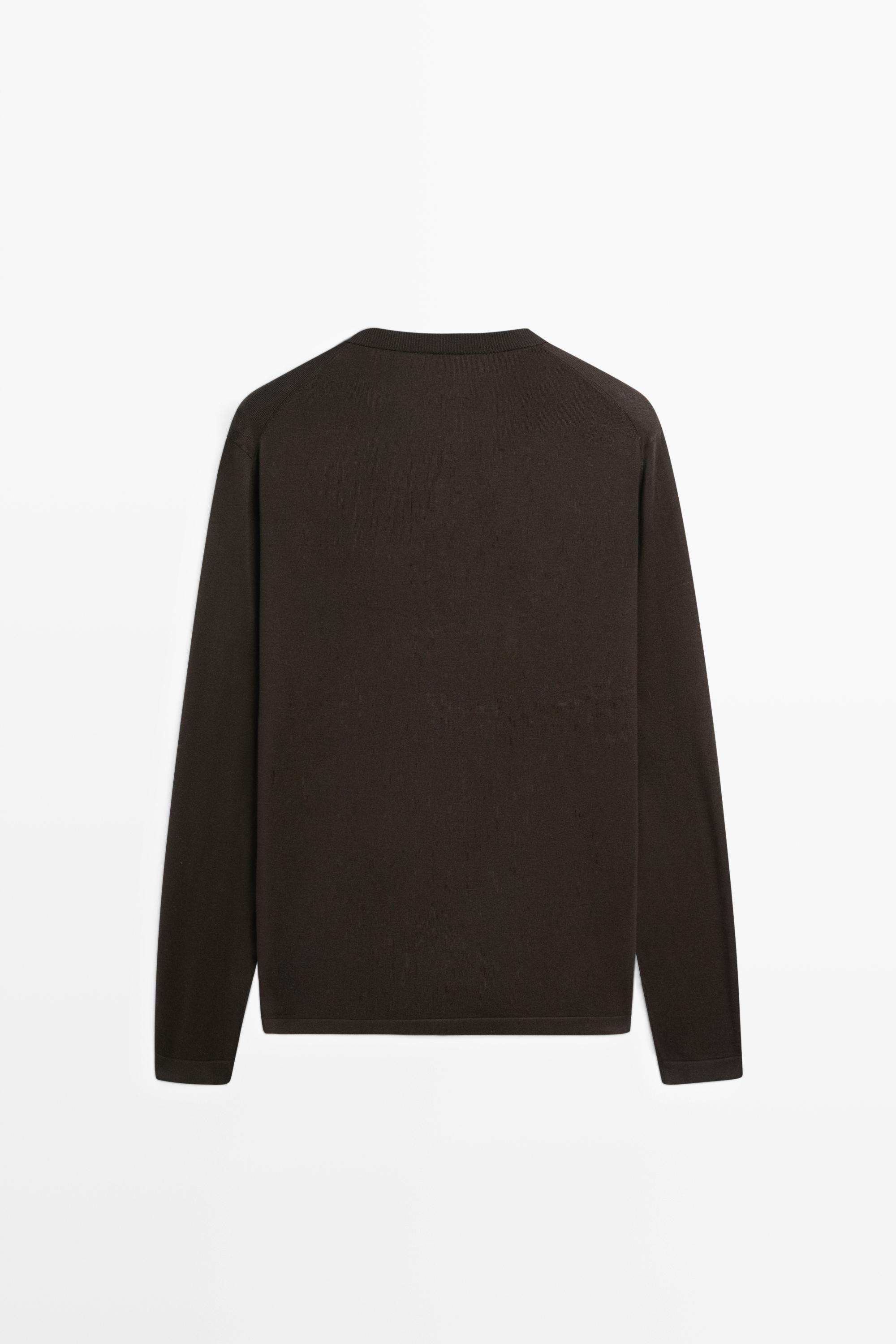 100% Cotton Henley Neck Knit Sweater Brown Marl