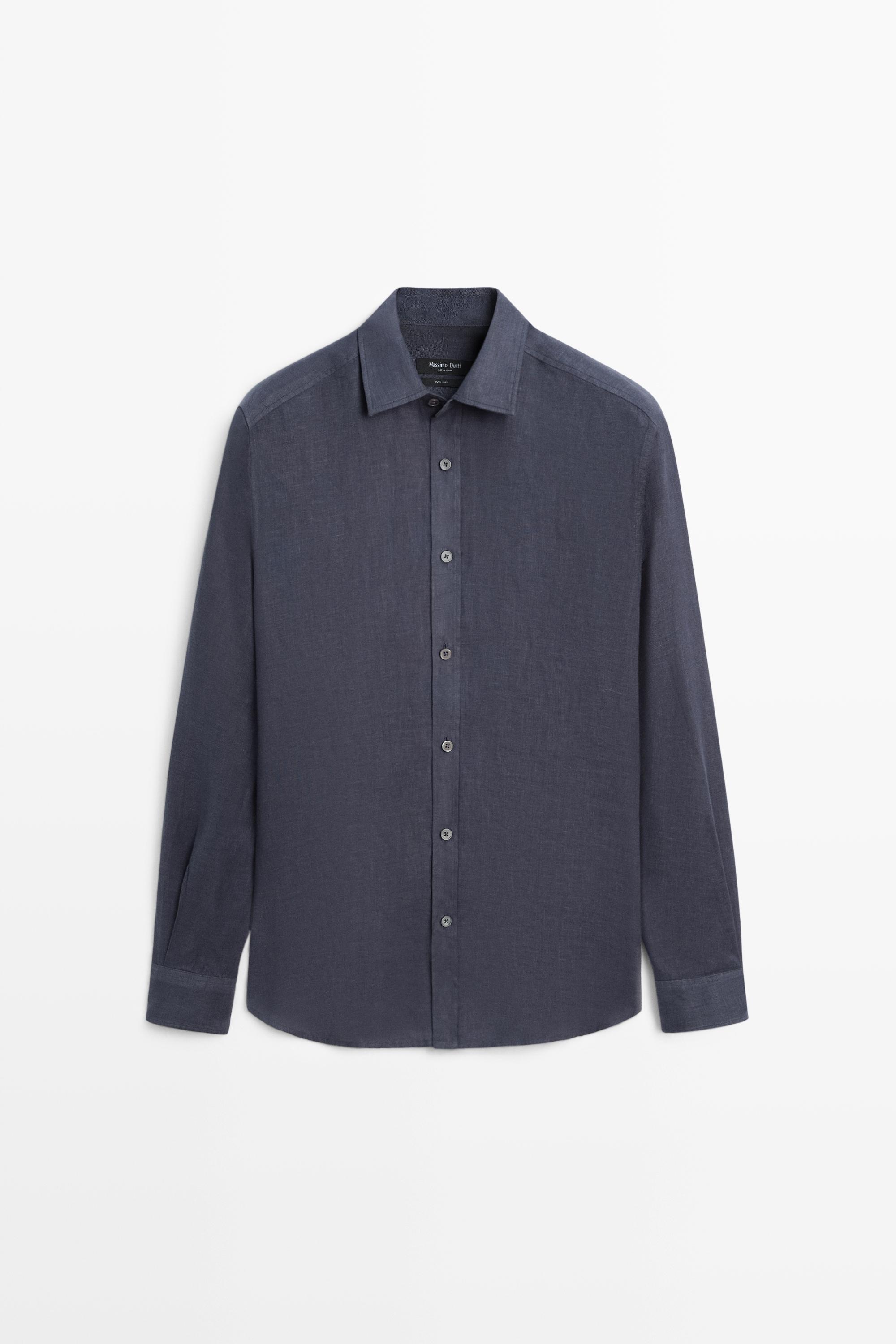 100% linen regular fit shirt Ink Blue