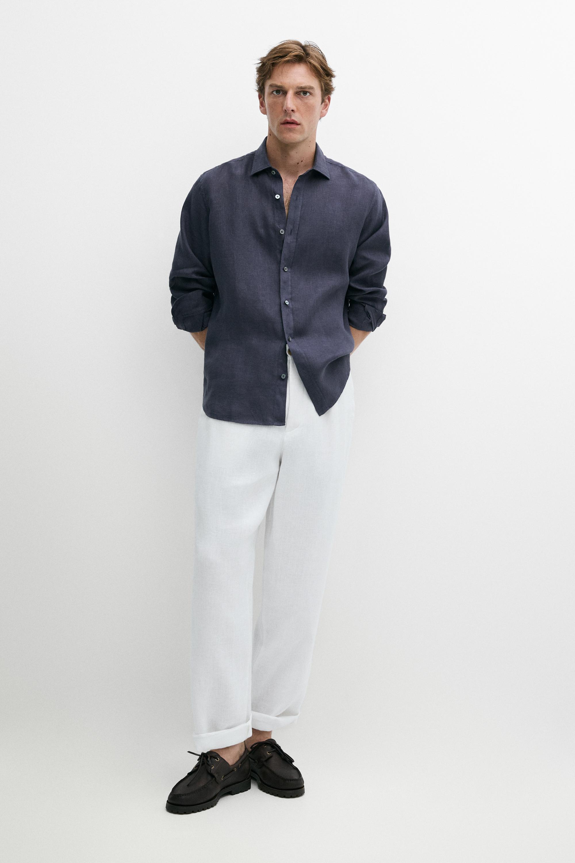 100% linen regular fit shirt Ink Blue