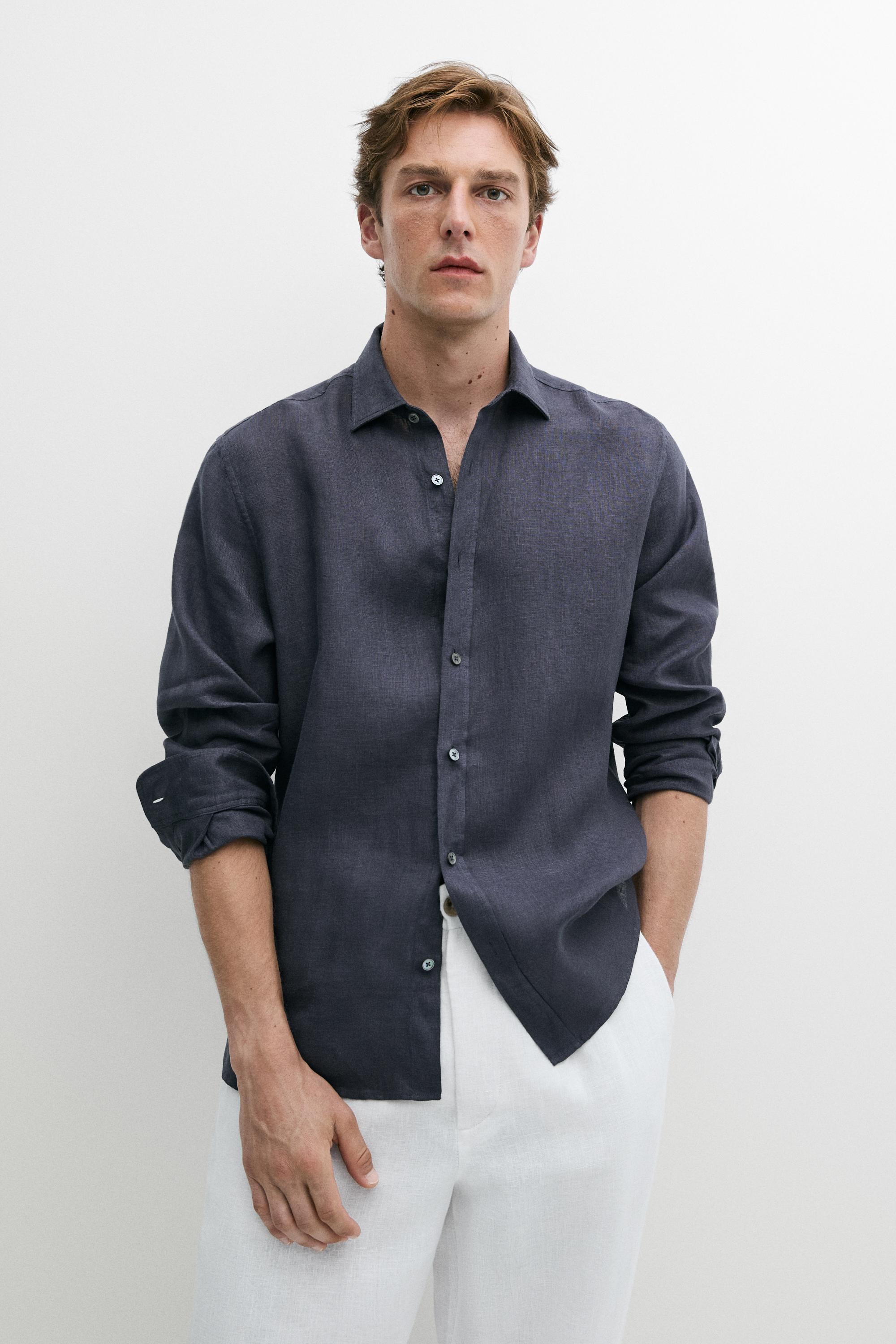 100% linen regular fit shirt Ink Blue