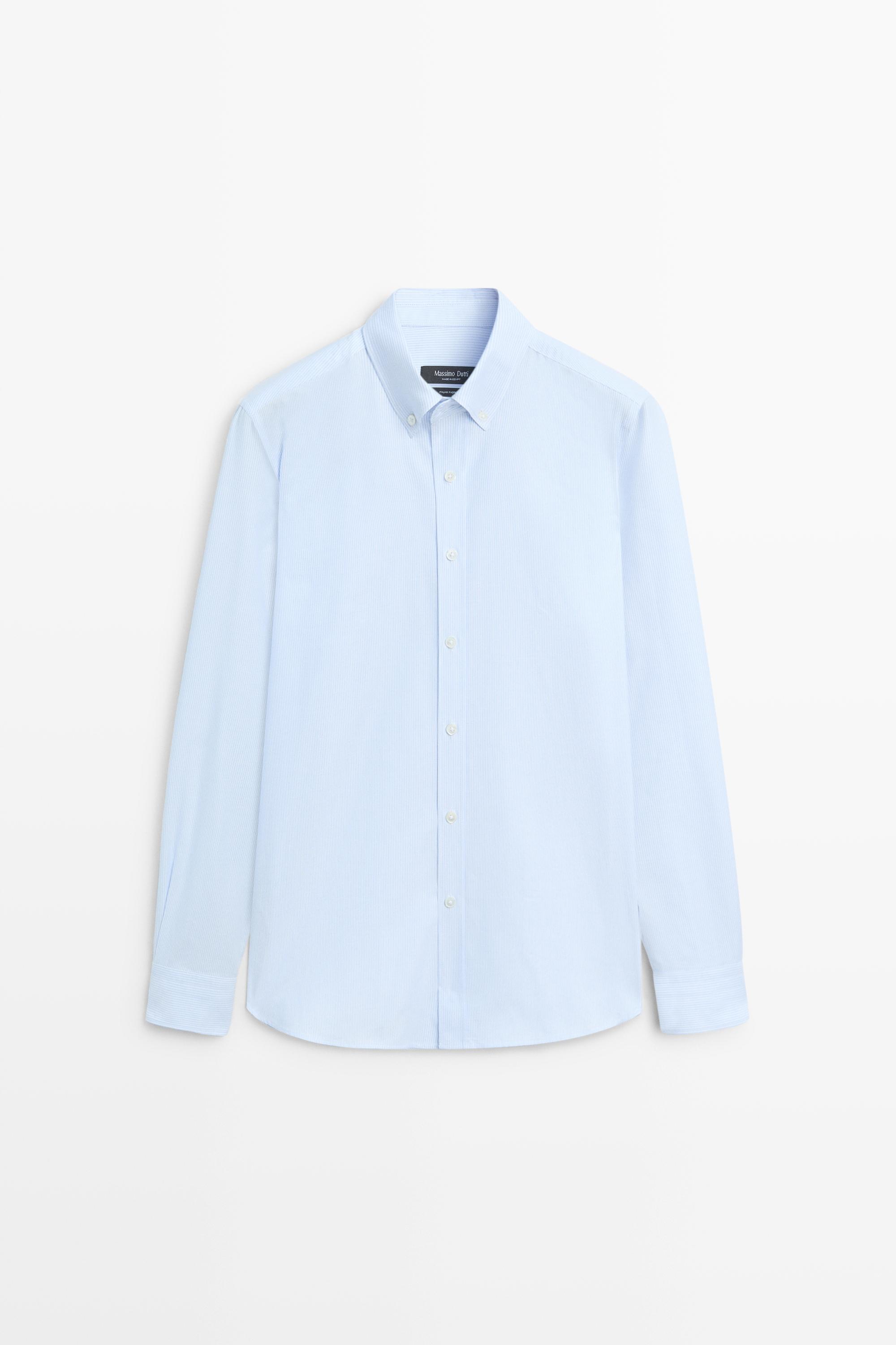 100% cotton regular fit striped shirt Sky Blue
