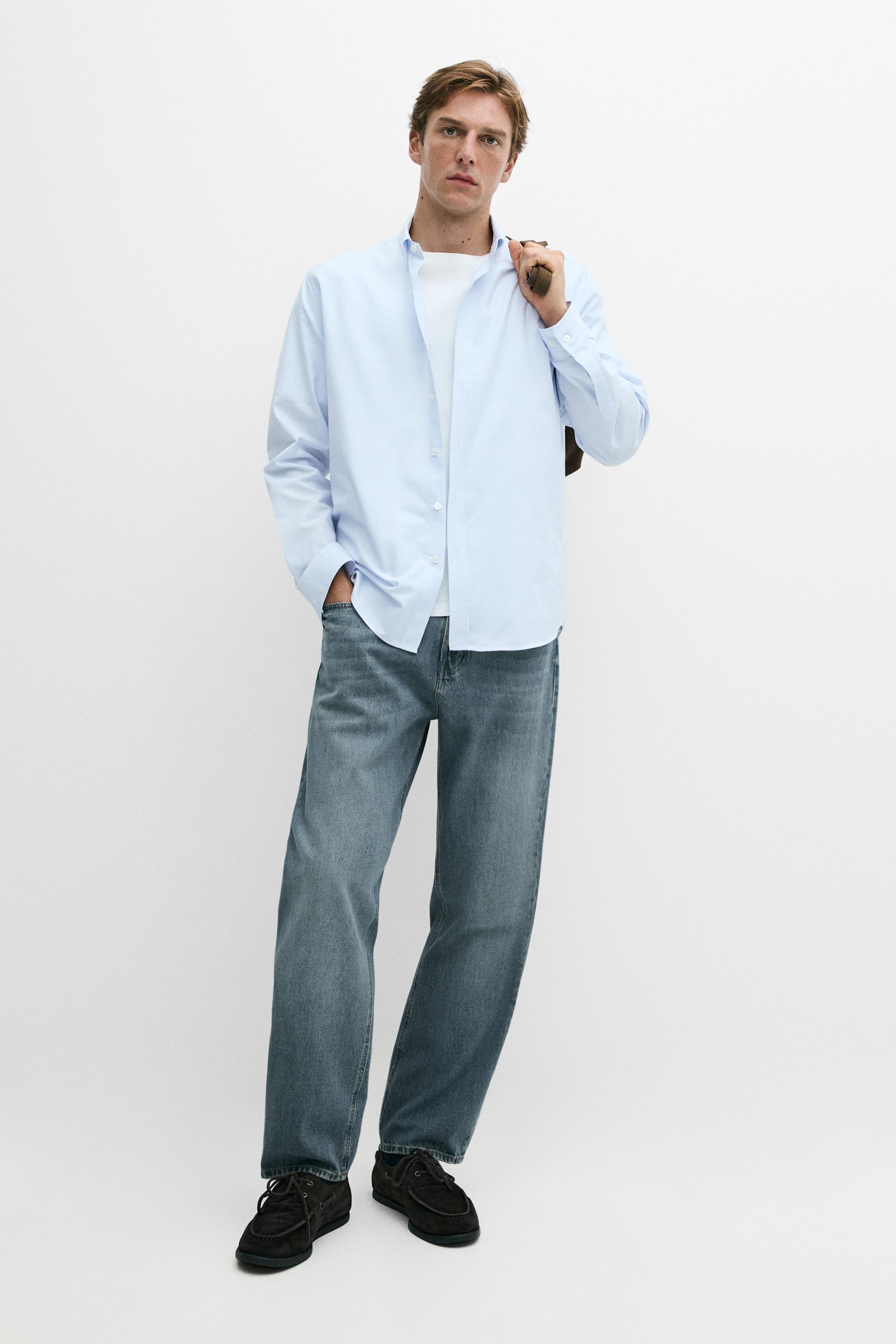 100% cotton regular fit striped shirt Sky Blue