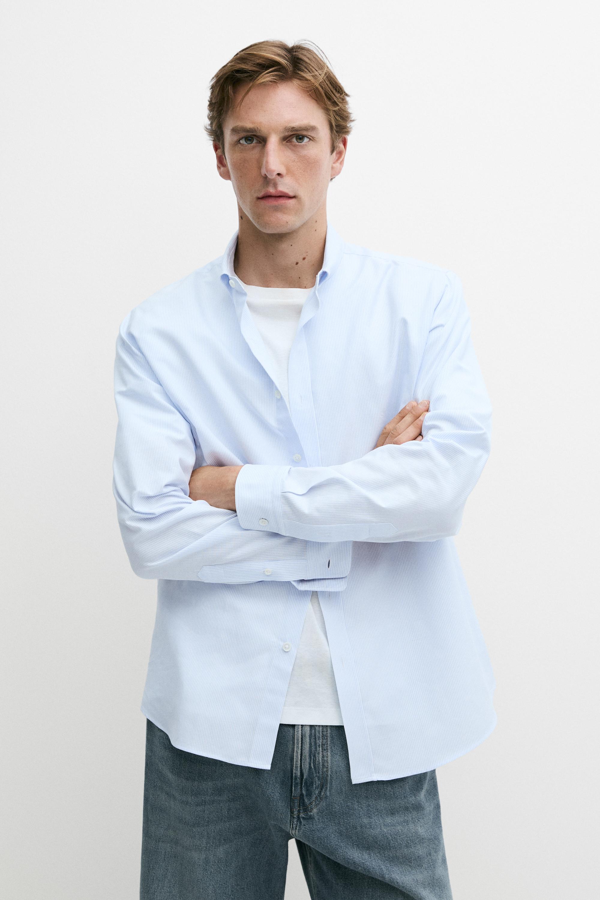 100% cotton regular fit striped shirt Sky Blue