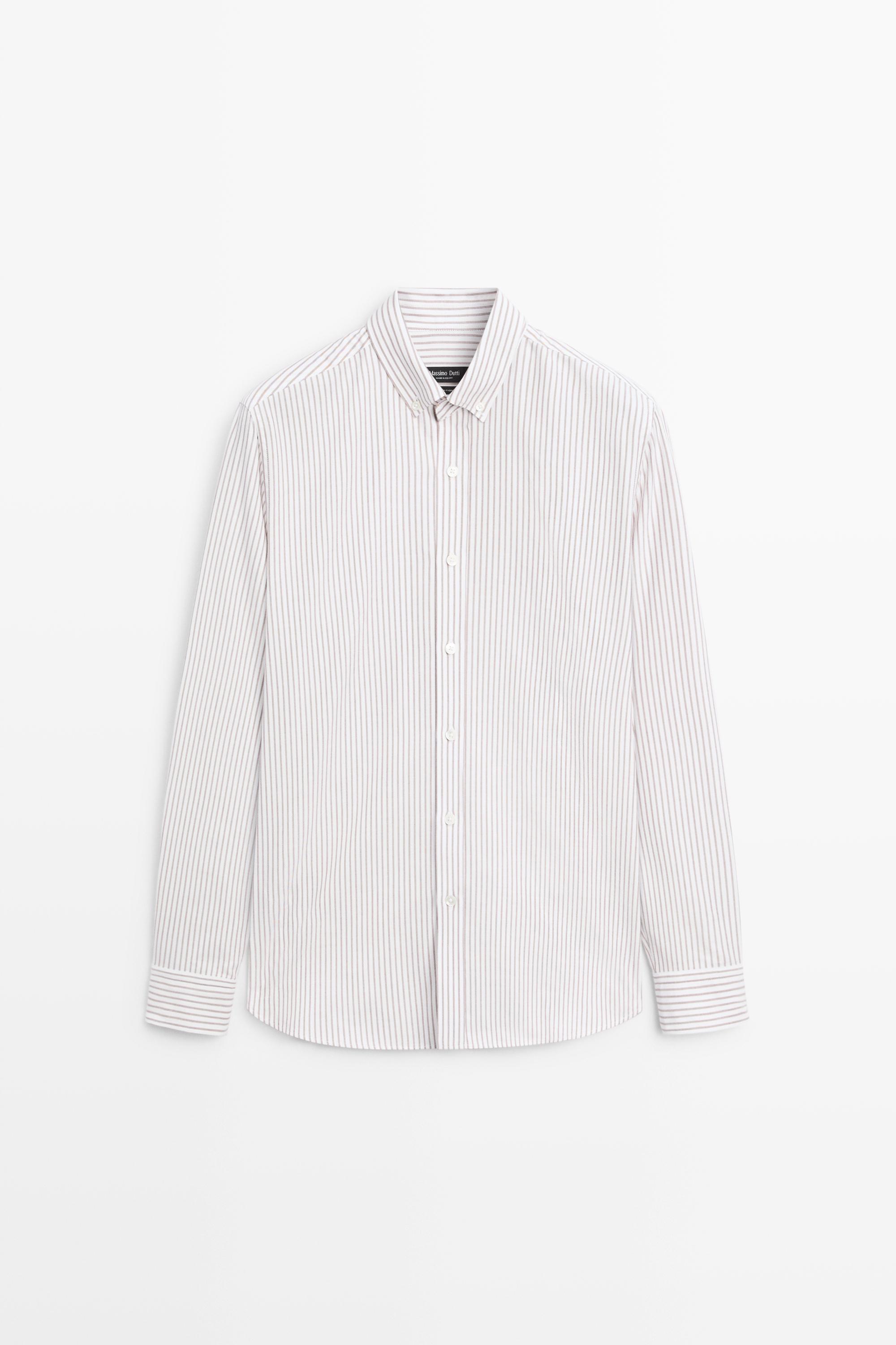 100% cotton regular fit striped shirt Brown