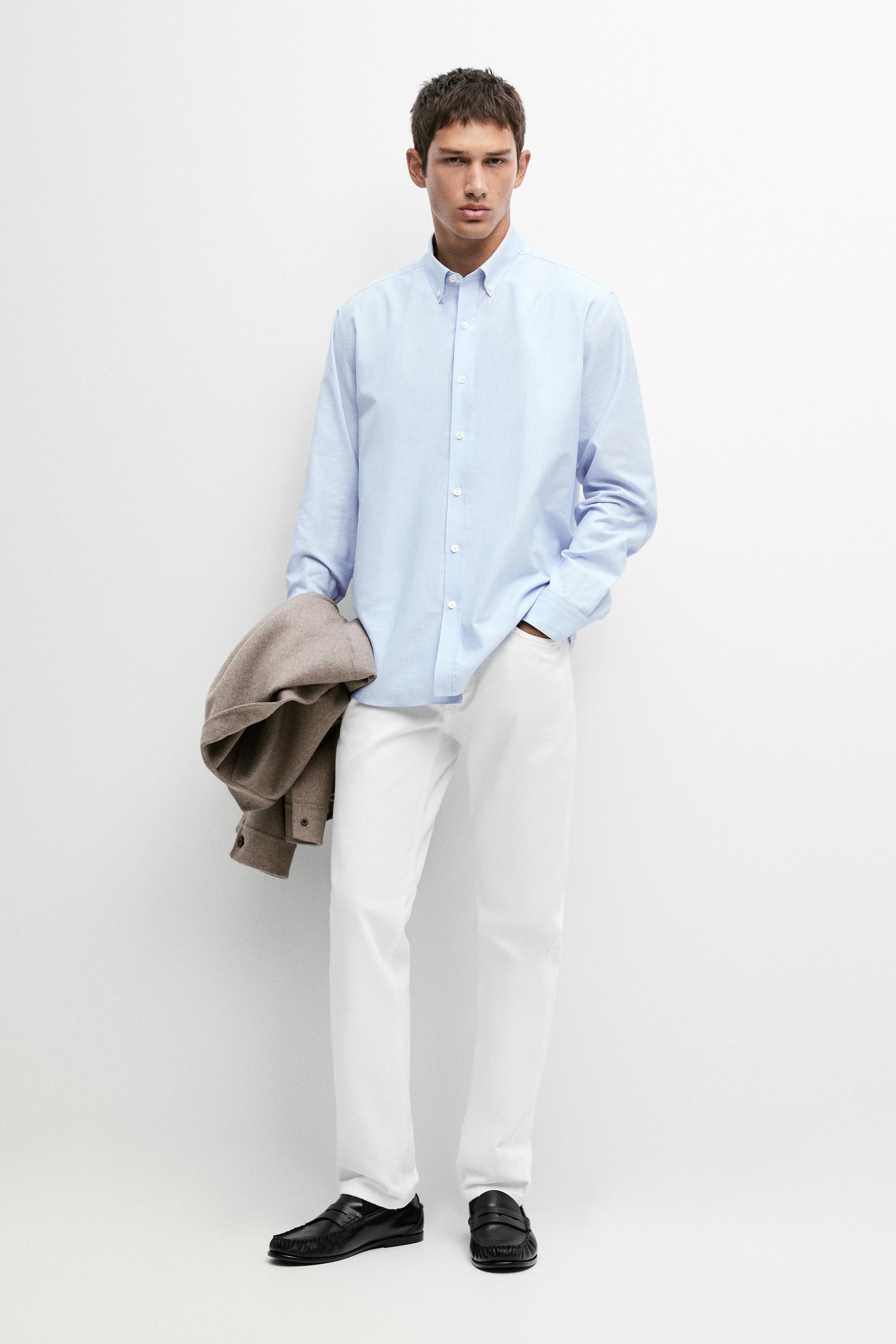 100% cotton regular fit striped shirt Deep Blue