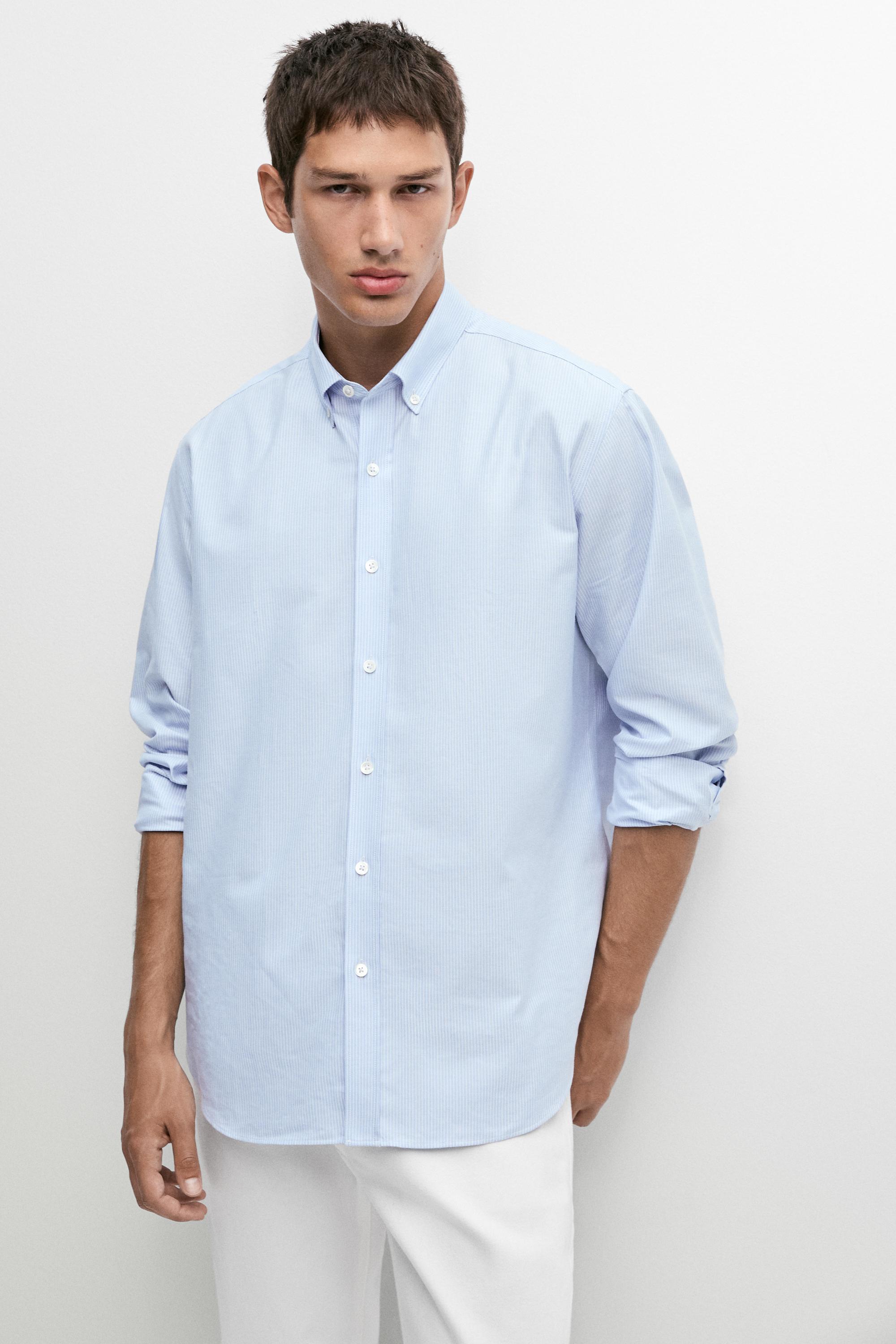 100% cotton regular fit striped shirt Deep Blue