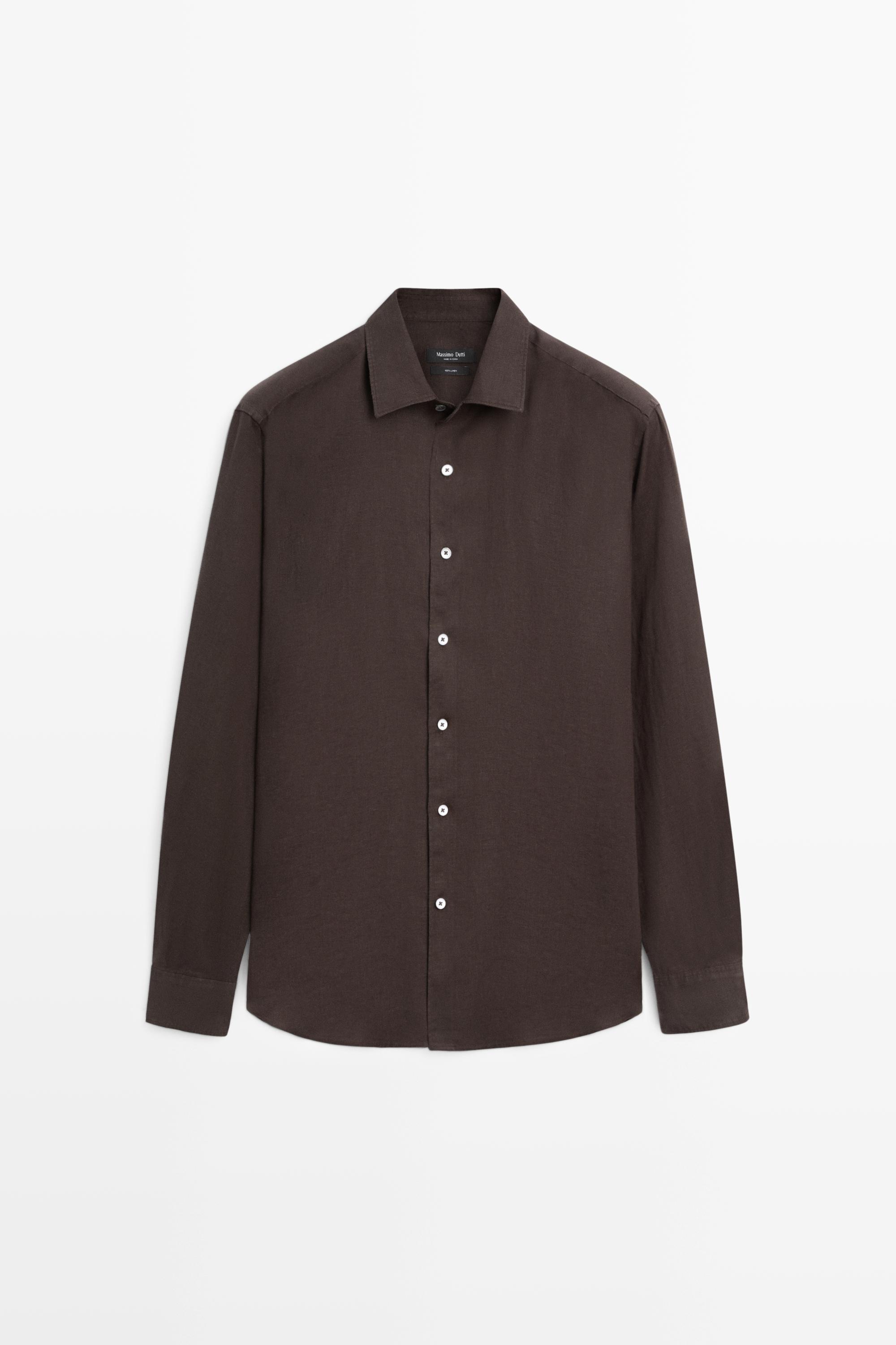 100% linen regular fit shirt Chocolate