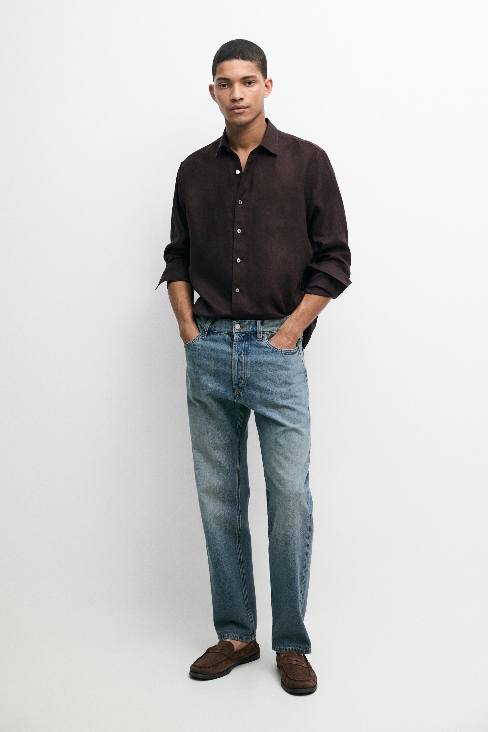 100% linen regular fit shirt Chocolate