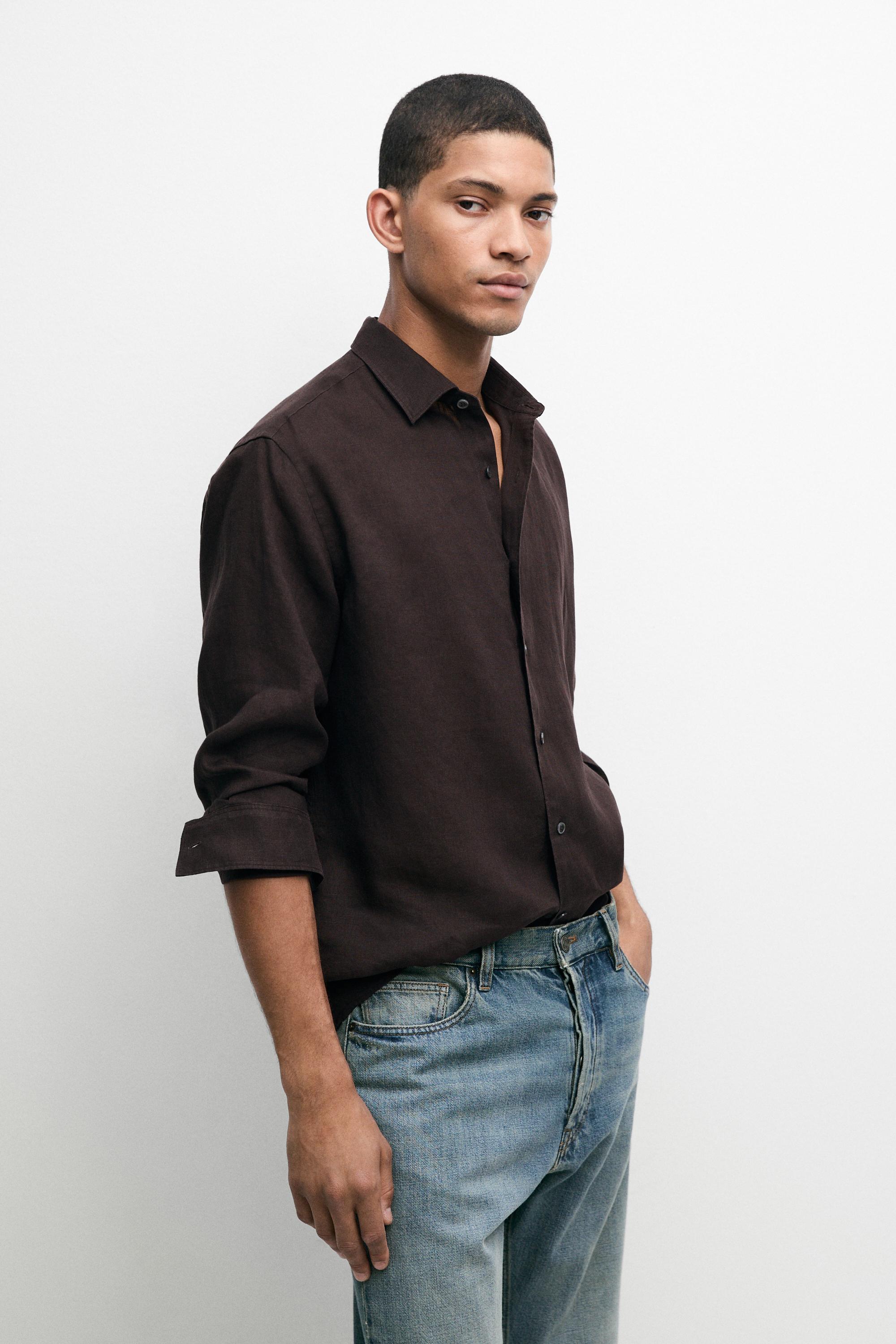 100% linen regular fit shirt Chocolate