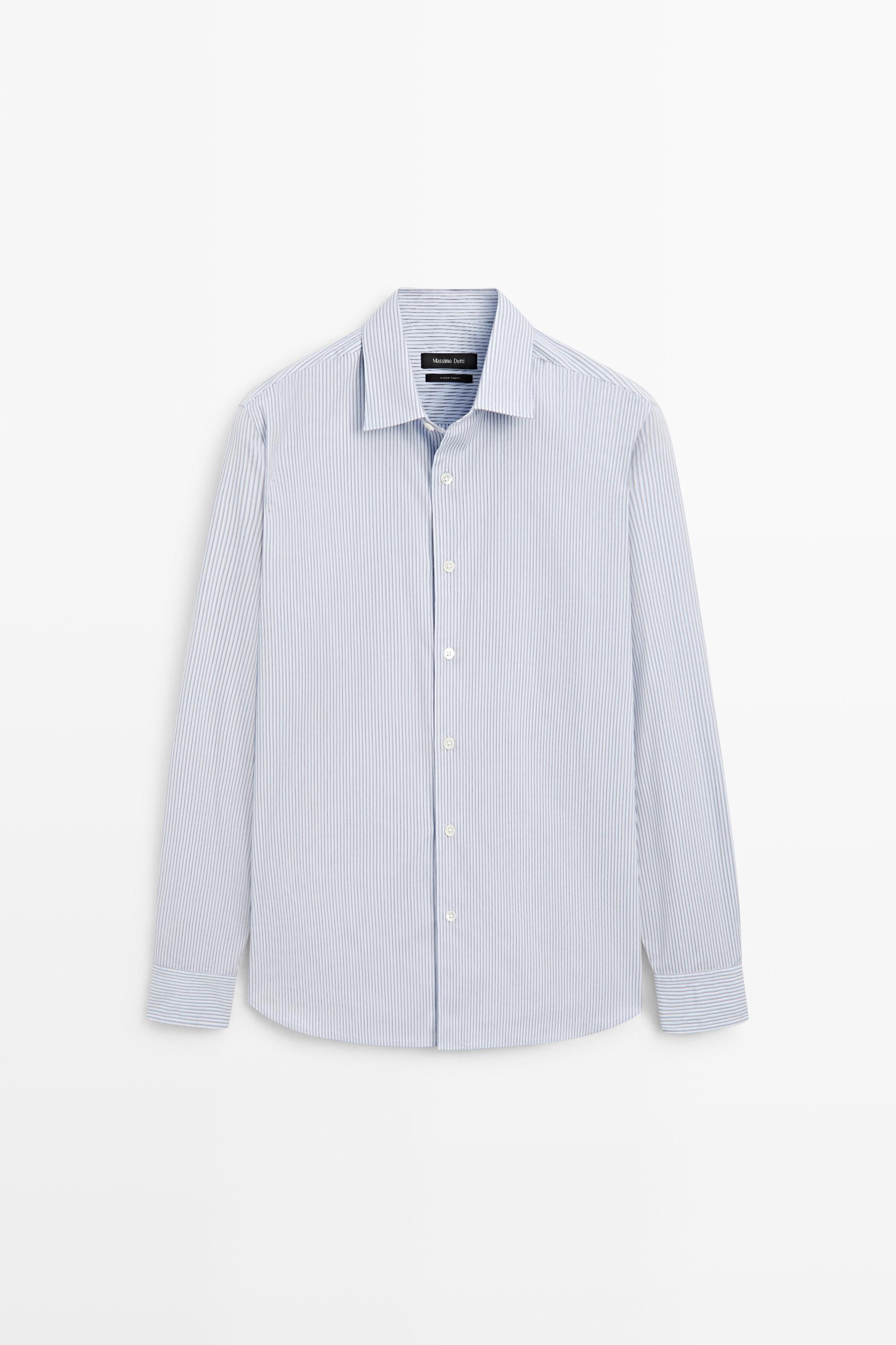 100% cotton regular fit striped shirt Sky Blue