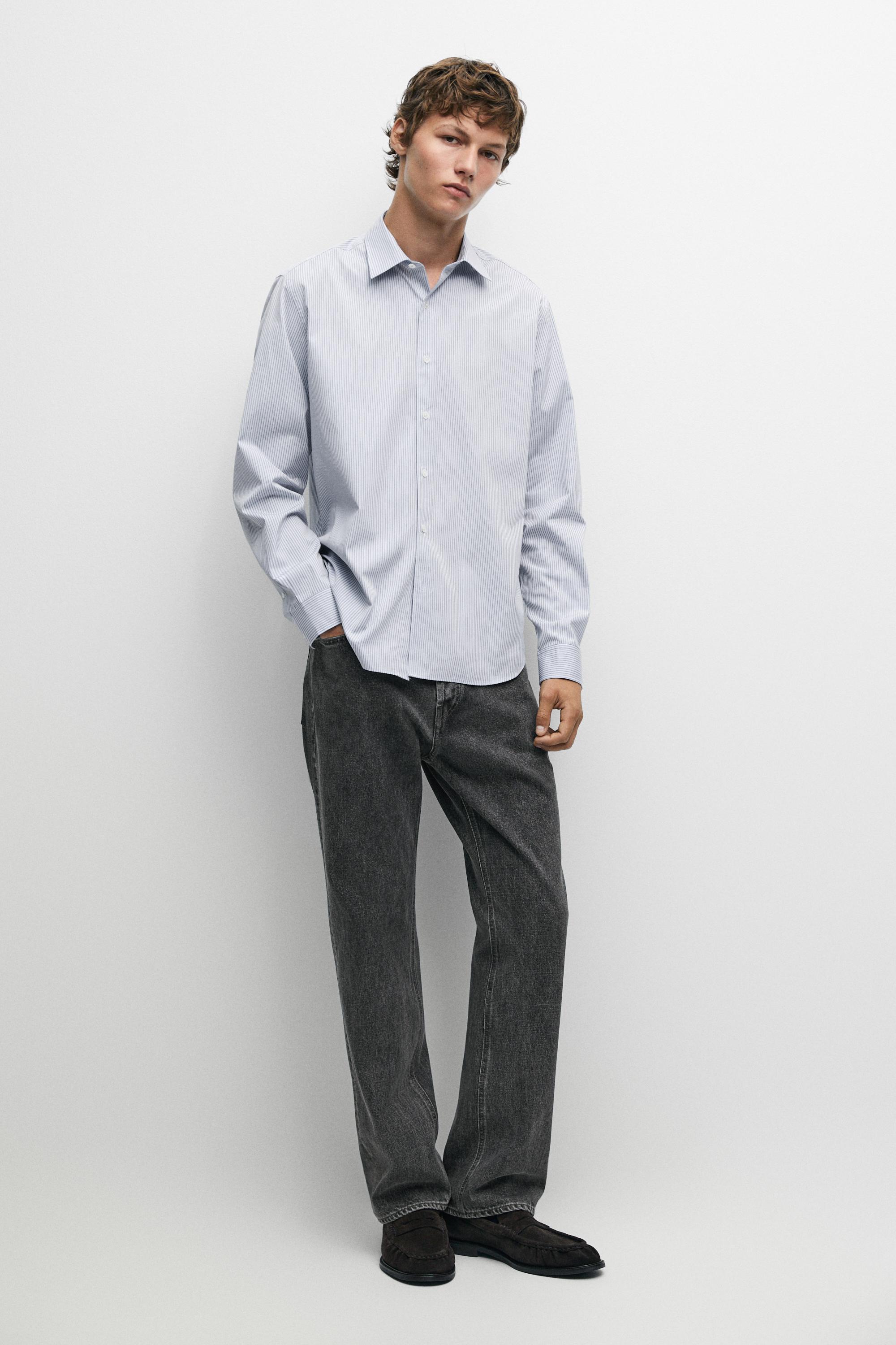 100% cotton regular fit striped shirt Sky Blue