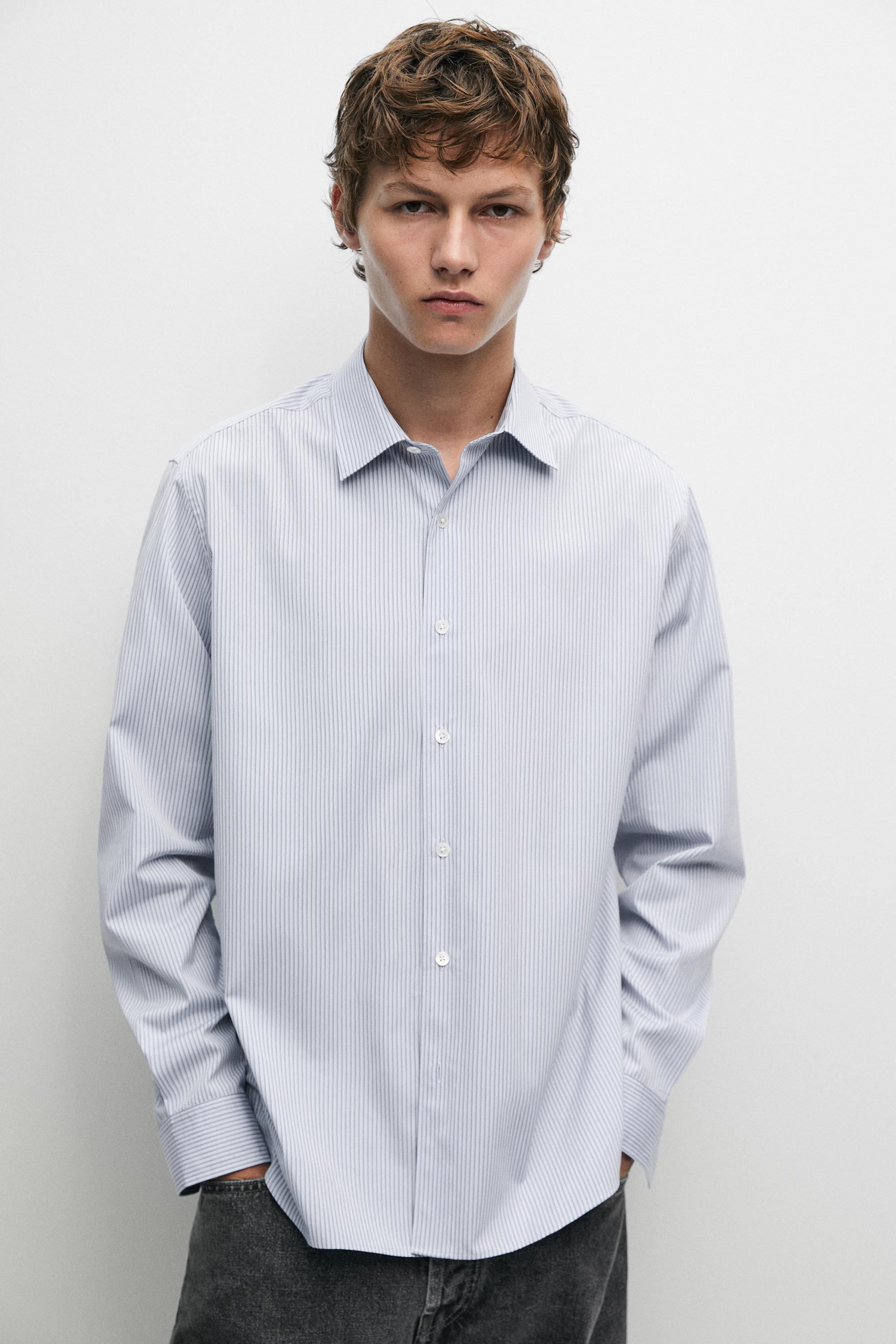 100% cotton regular fit striped shirt Sky Blue