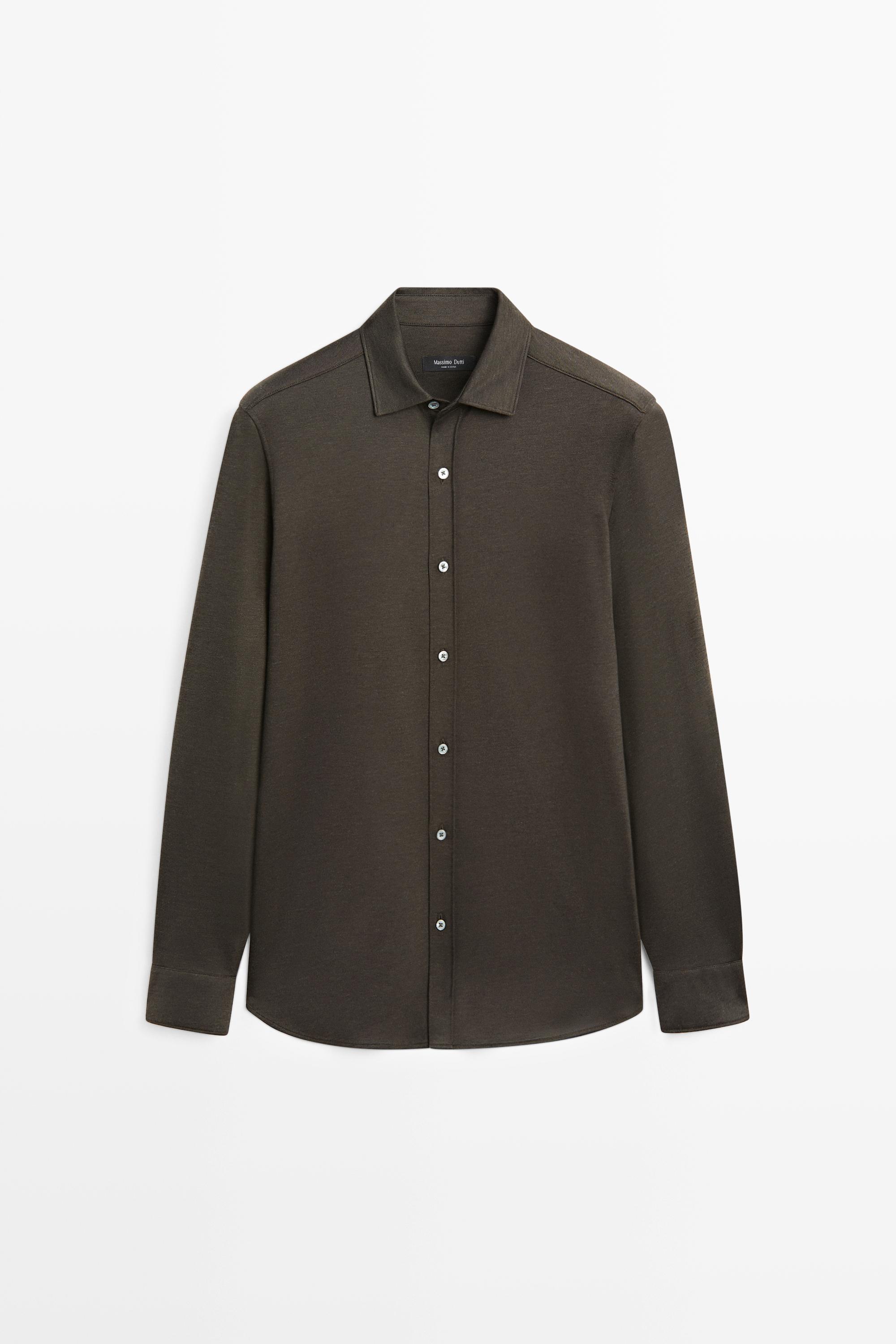 Stretch slim fit cotton shirt Brown