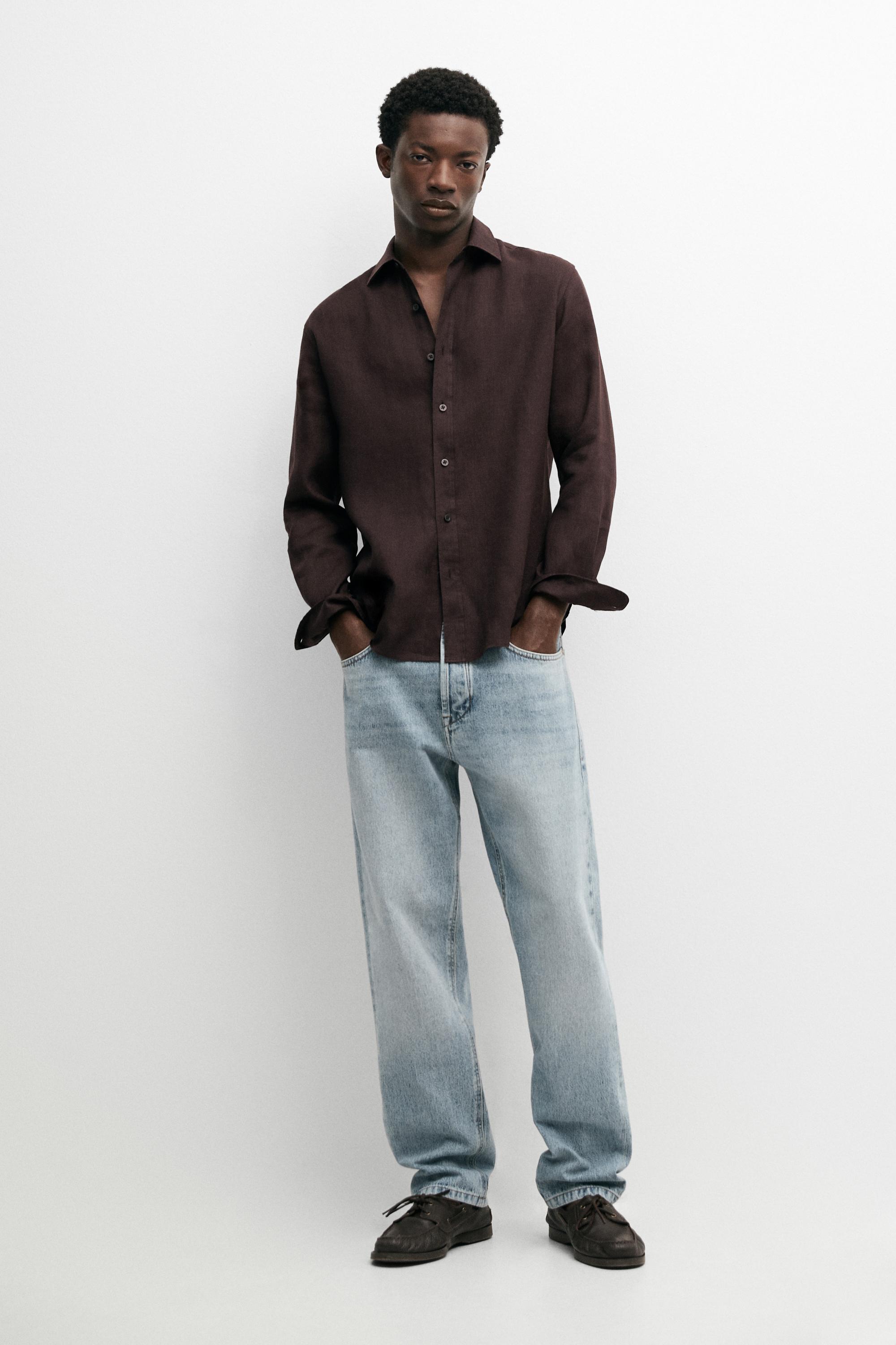 100% linen slim fit shirt Burgundy