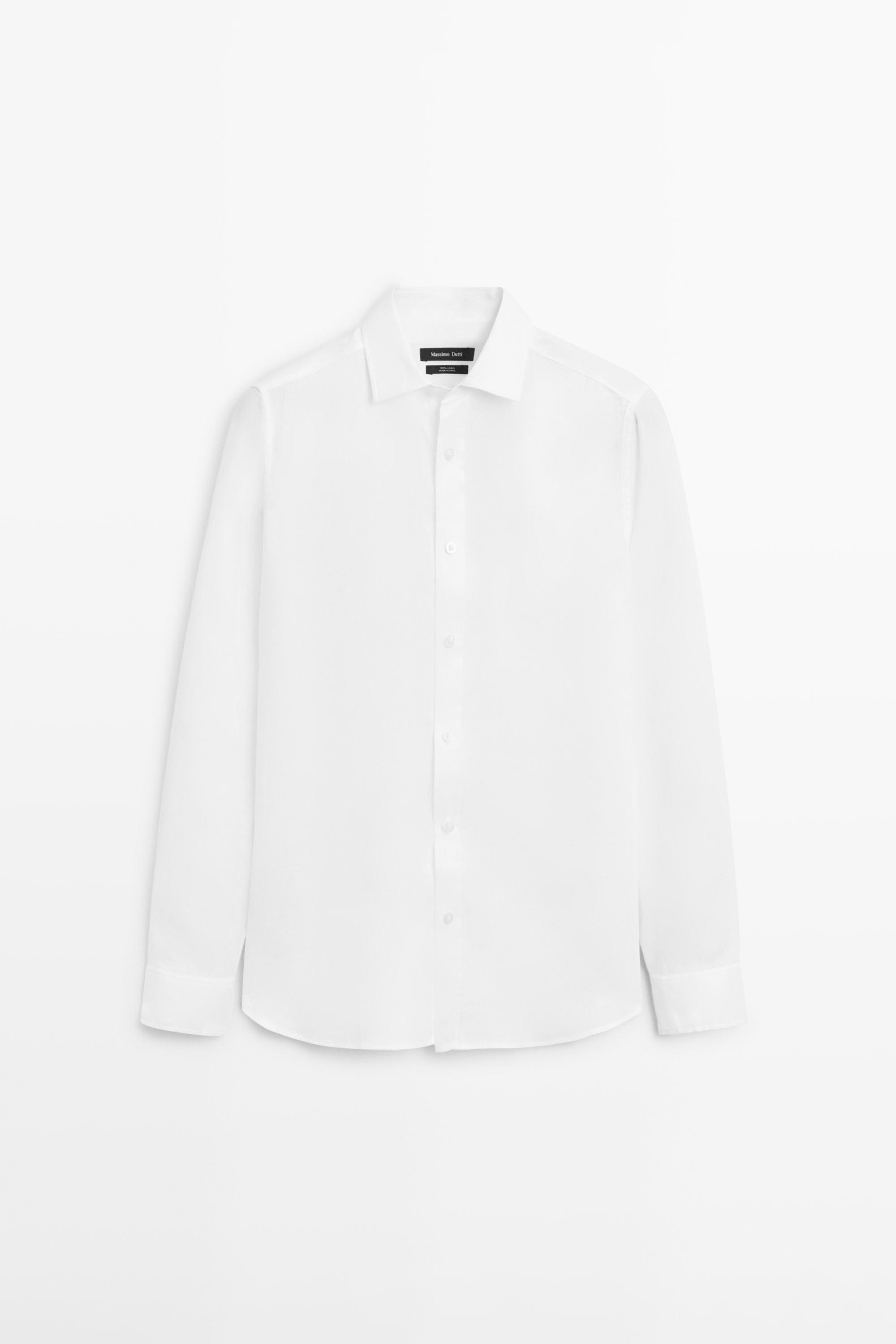 100% linen slim fit shirt White