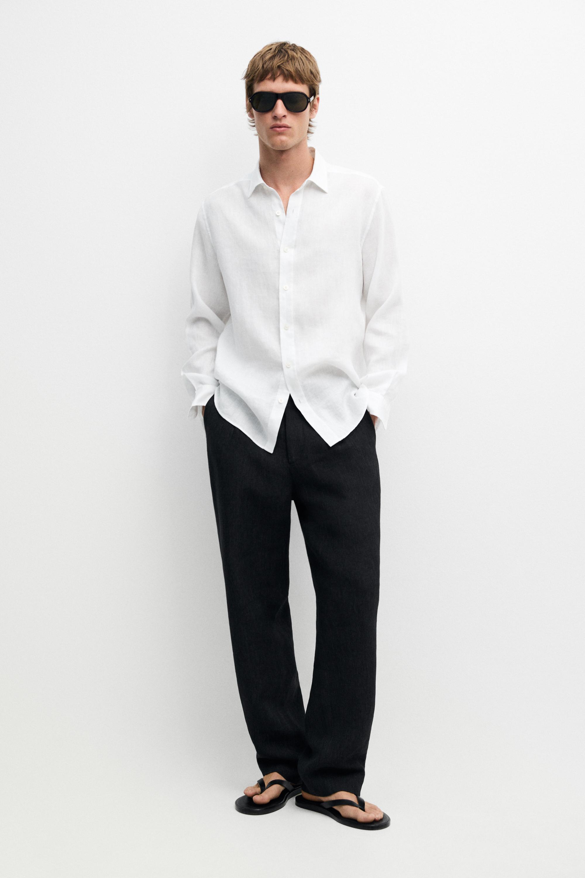 100% linen slim fit shirt White