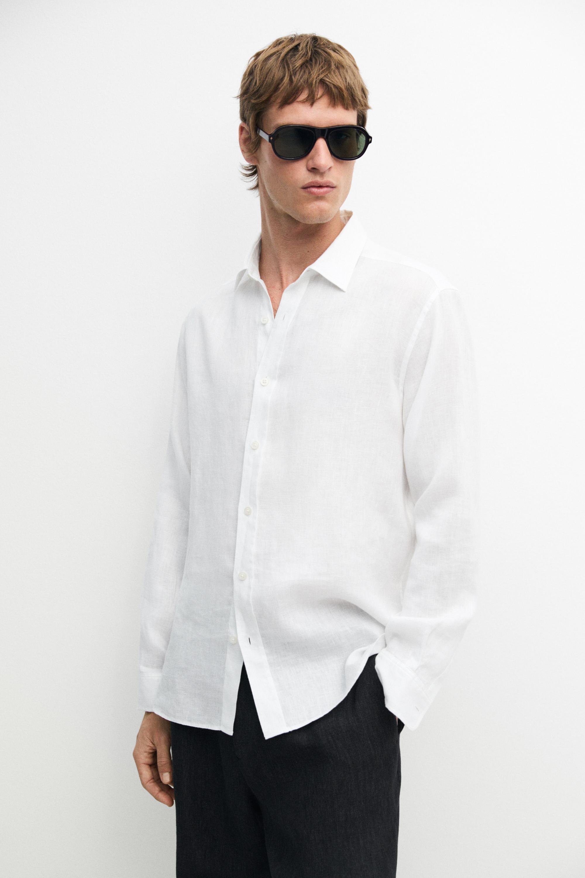100% linen slim fit shirt White
