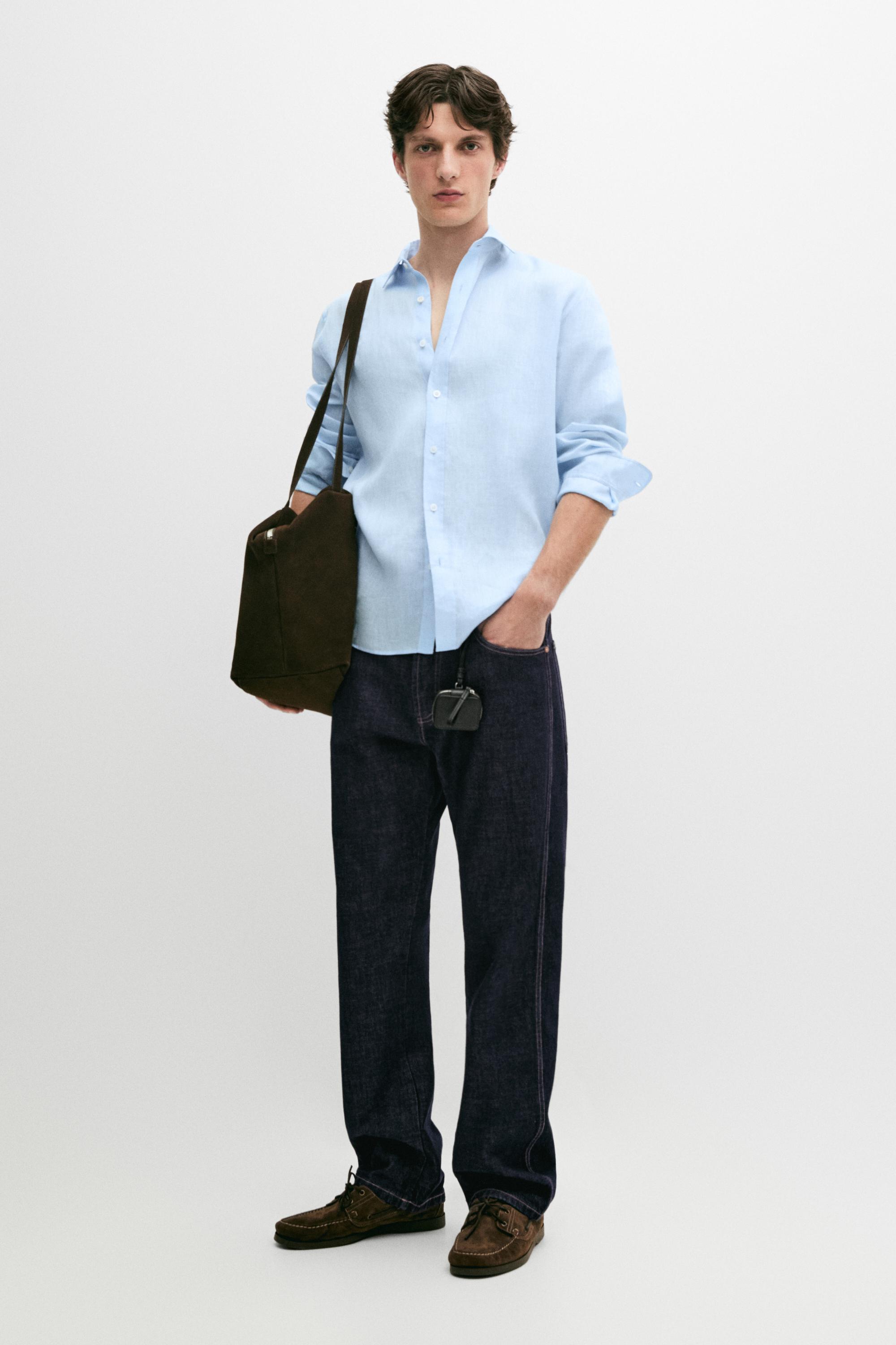 100% linen slim fit shirt Sky Blue