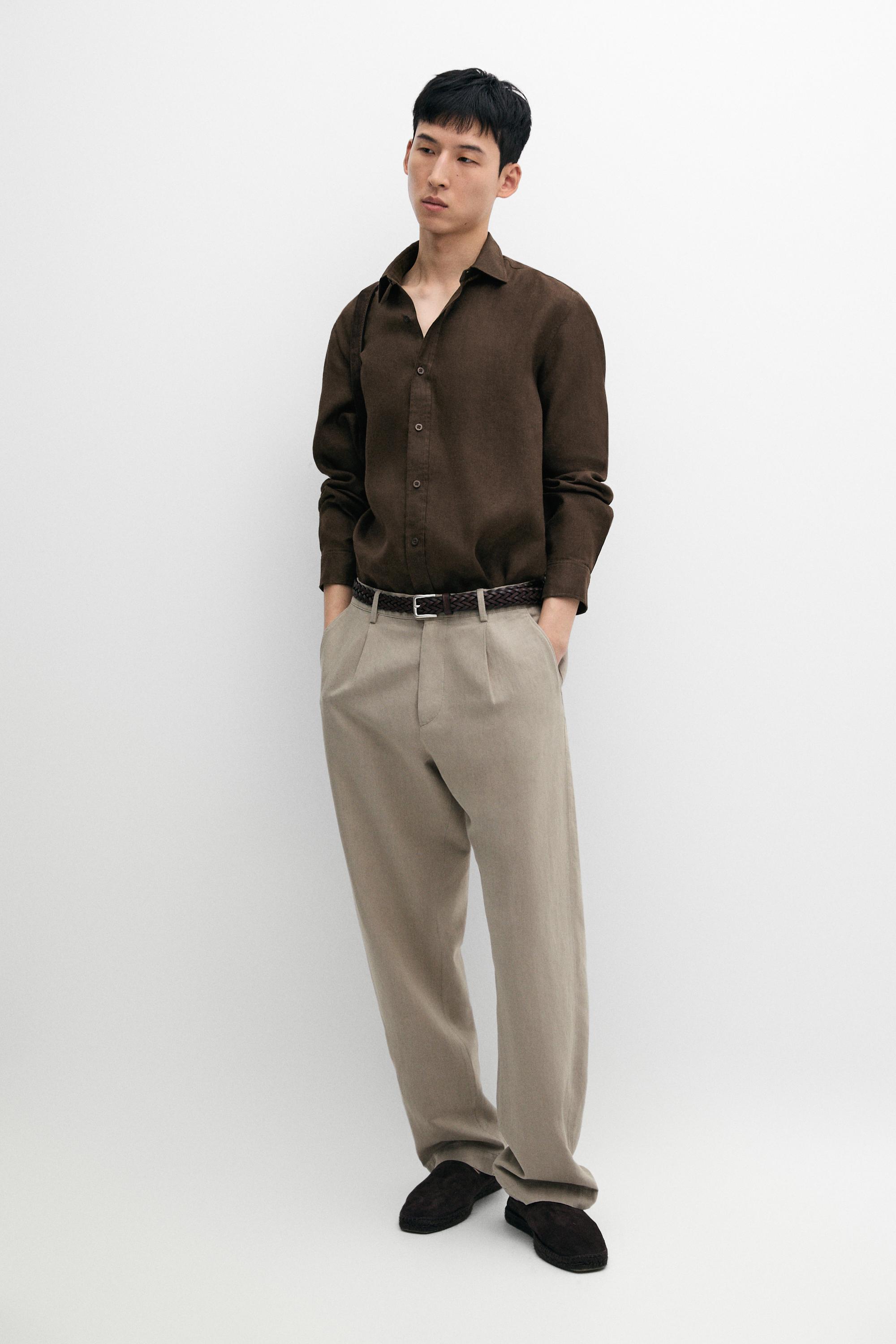 100% linen slim fit shirt Chocolate