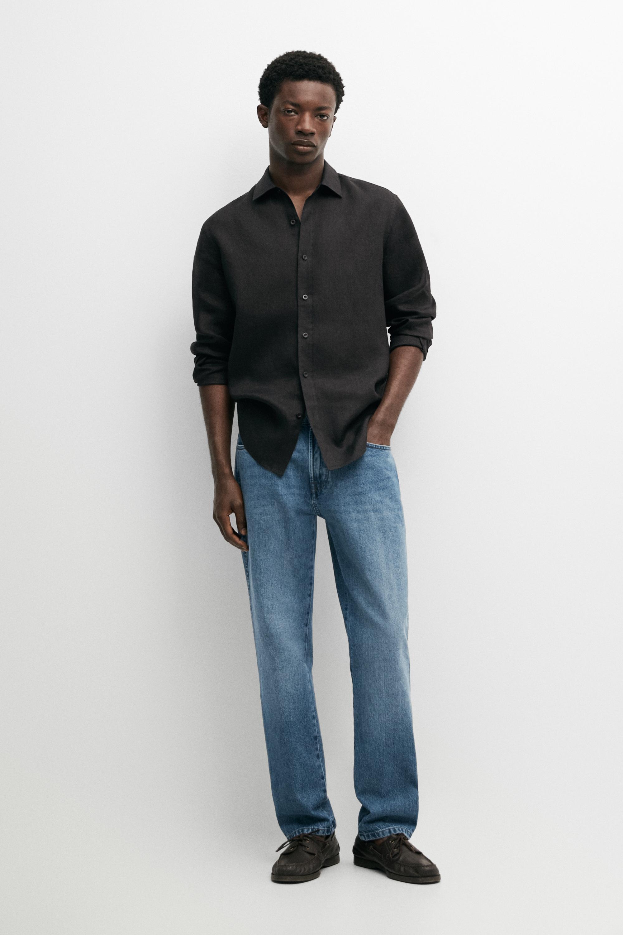 100% linen slim fit shirt Black