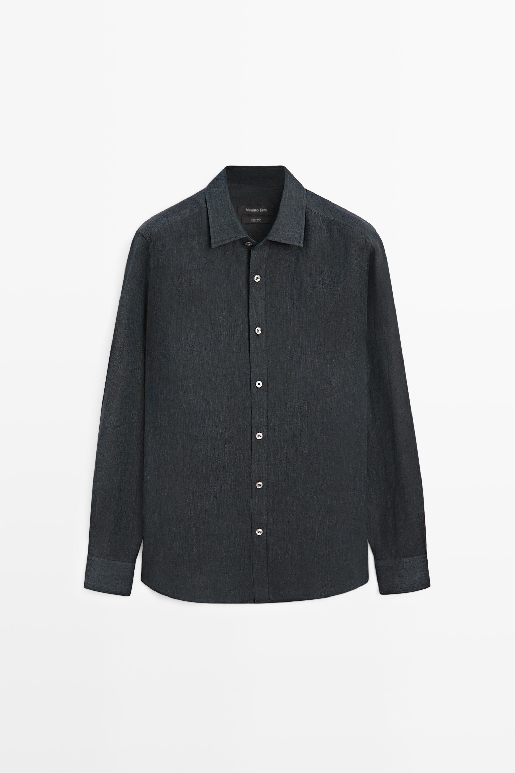Regular fit 100% linen shirt Navy Blue