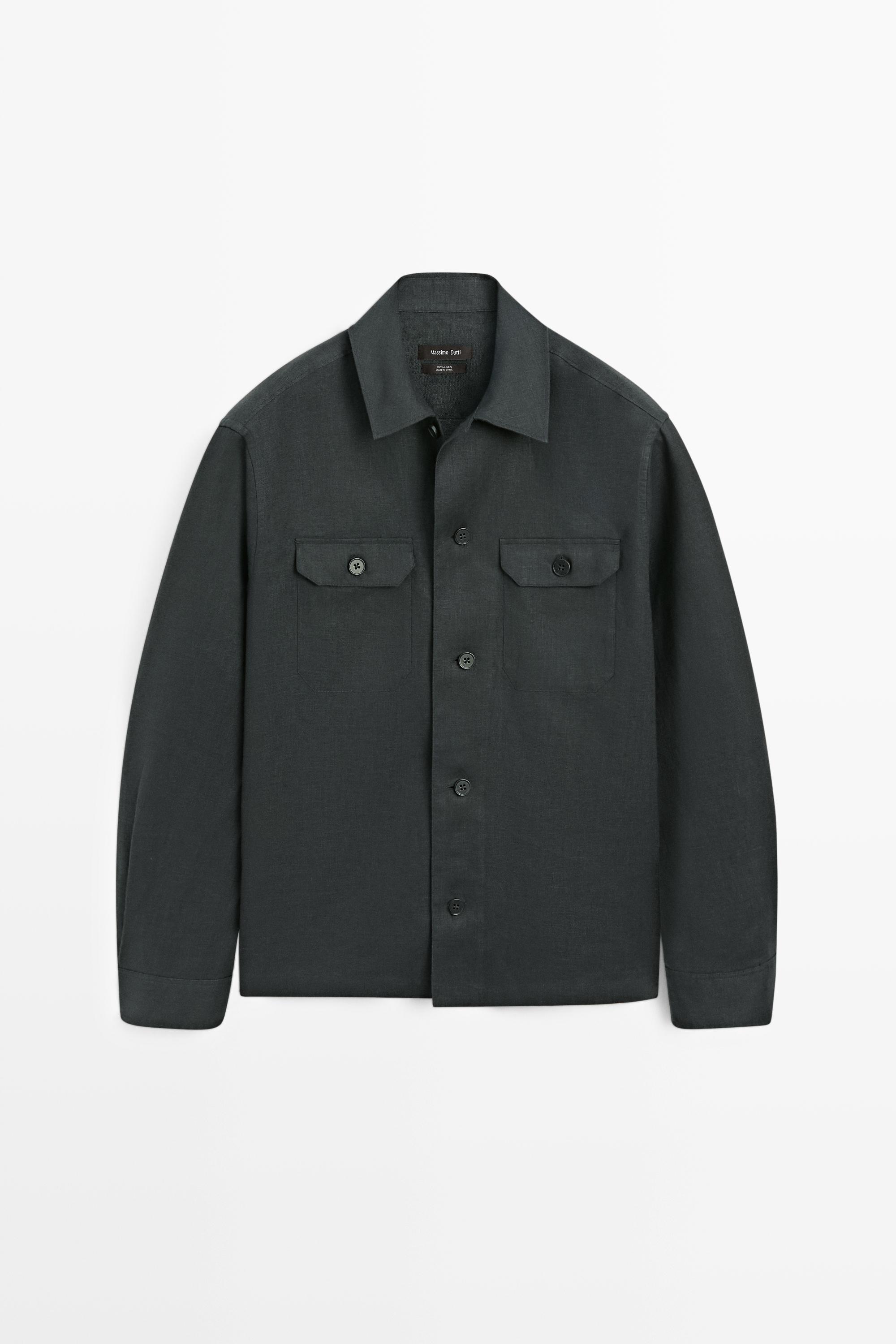 Total look linen overshirt with pockets Petrol Blue