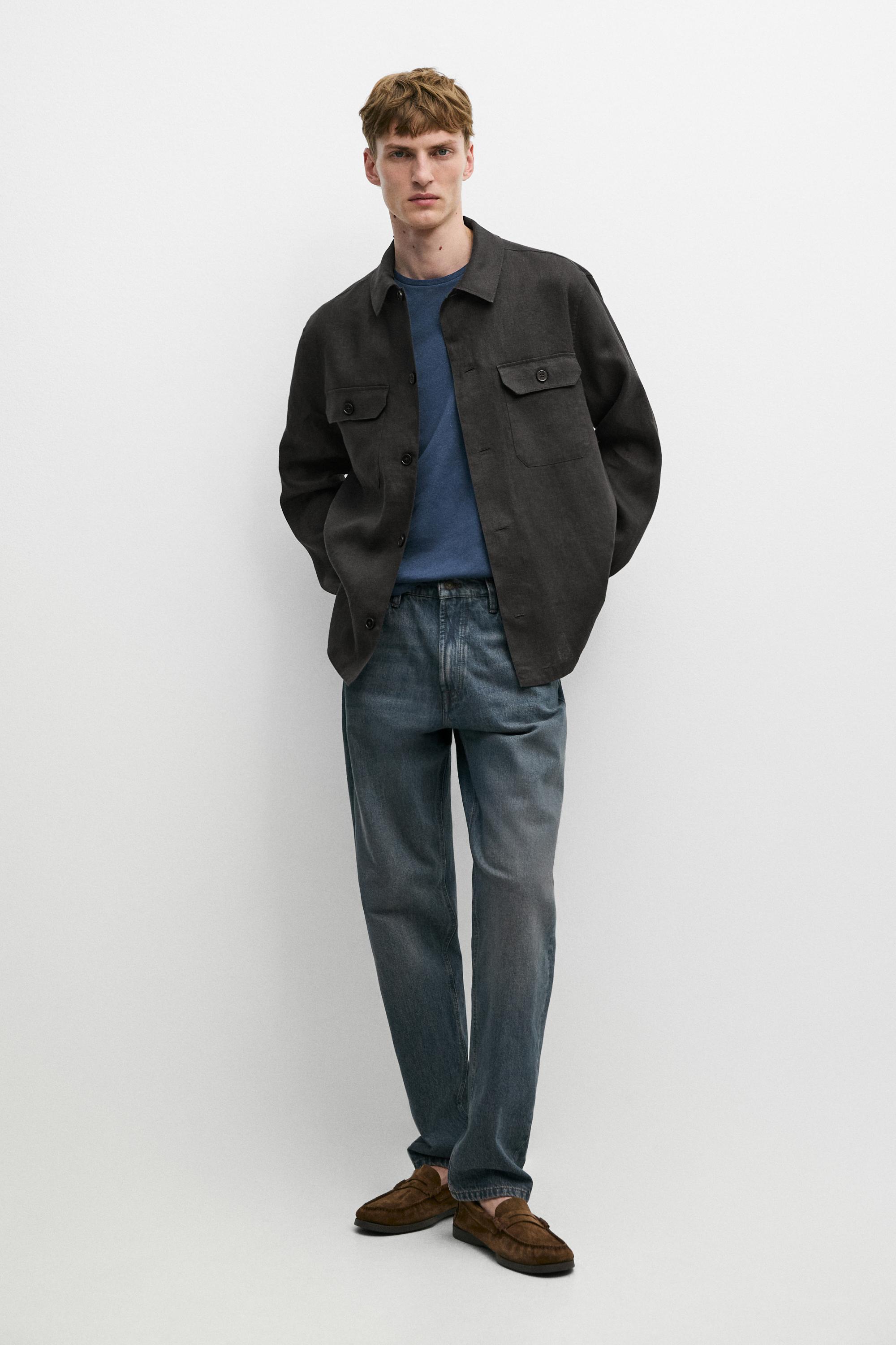 Total look linen overshirt with pockets Petrol Blue