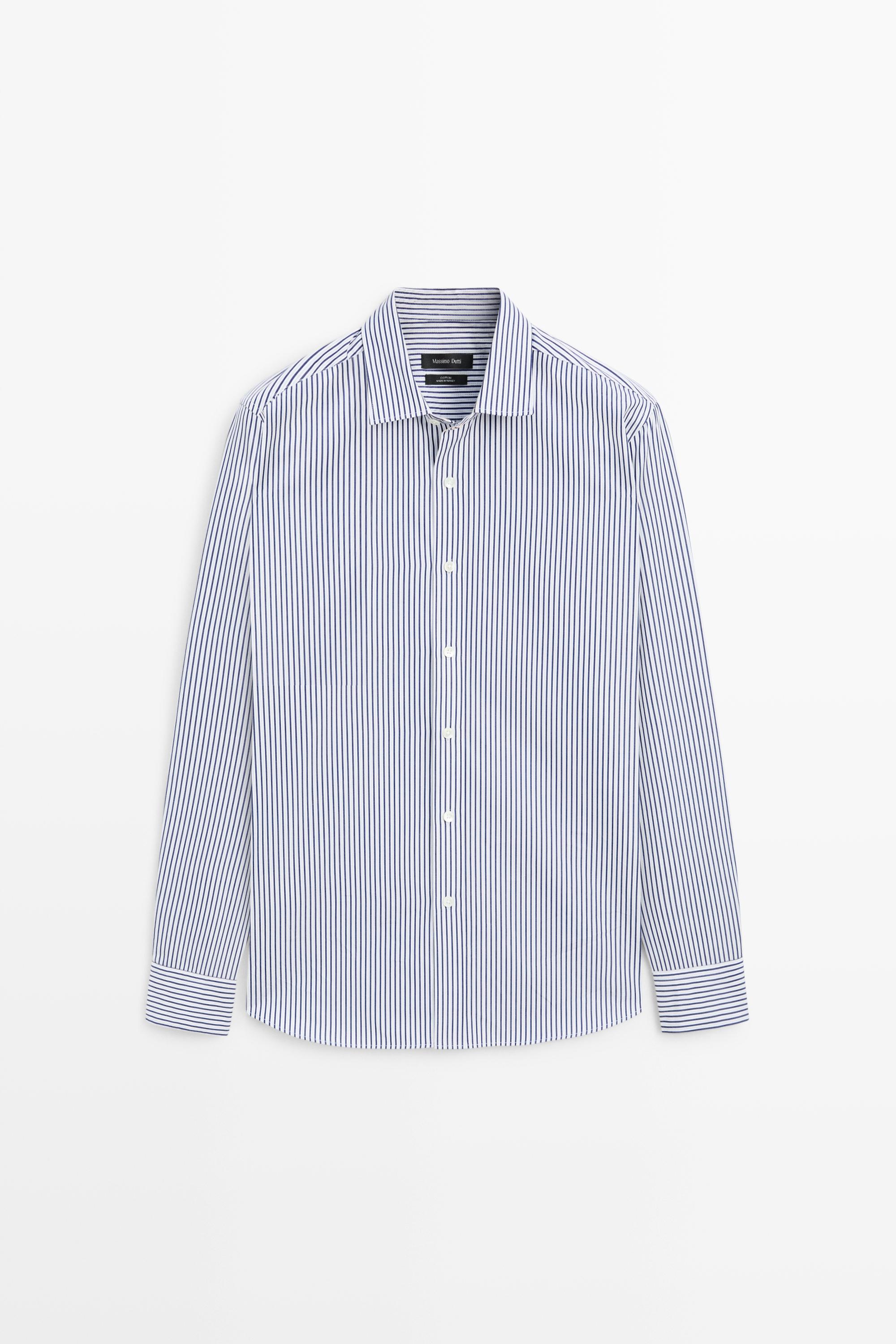 100% cotton regular fit striped shirt Navy Blue